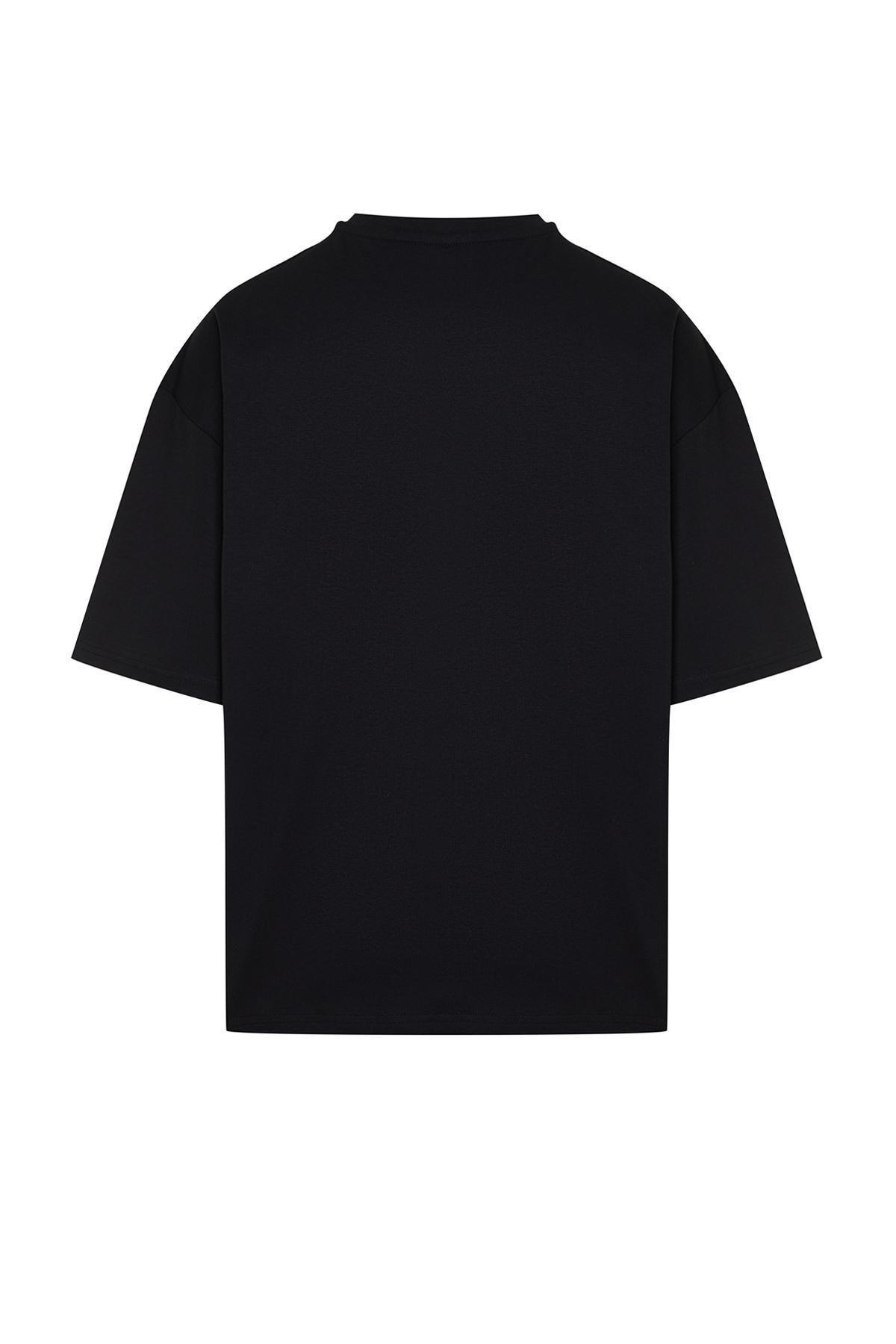 Black Oversized Cotton T-Shirt, , large image number 6