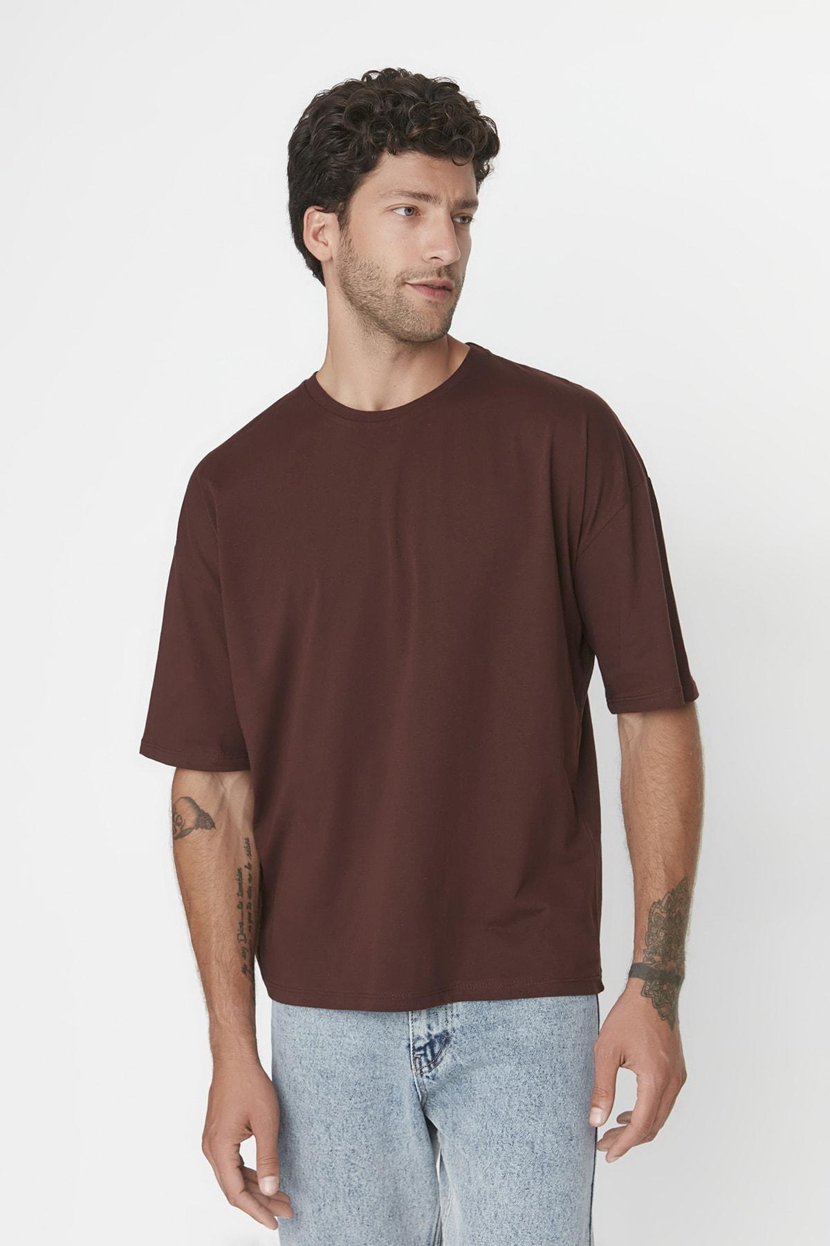 Brown Oversize Crew Neck Tshirt, , large image number 0