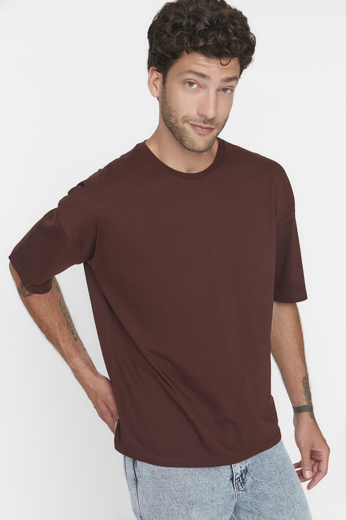 Brown Oversize Crew Neck Tshirt, Brown, large image number 3