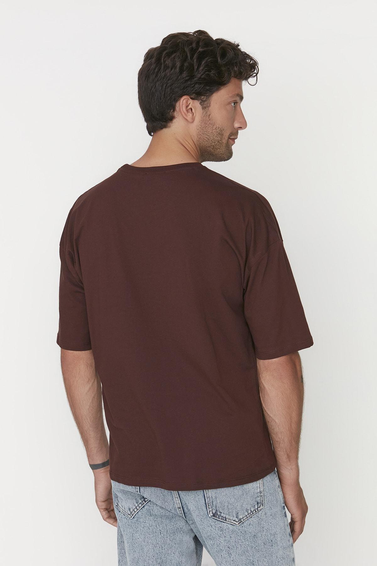 Brown Oversize Crew Neck Tshirt, Brown, large image number 4