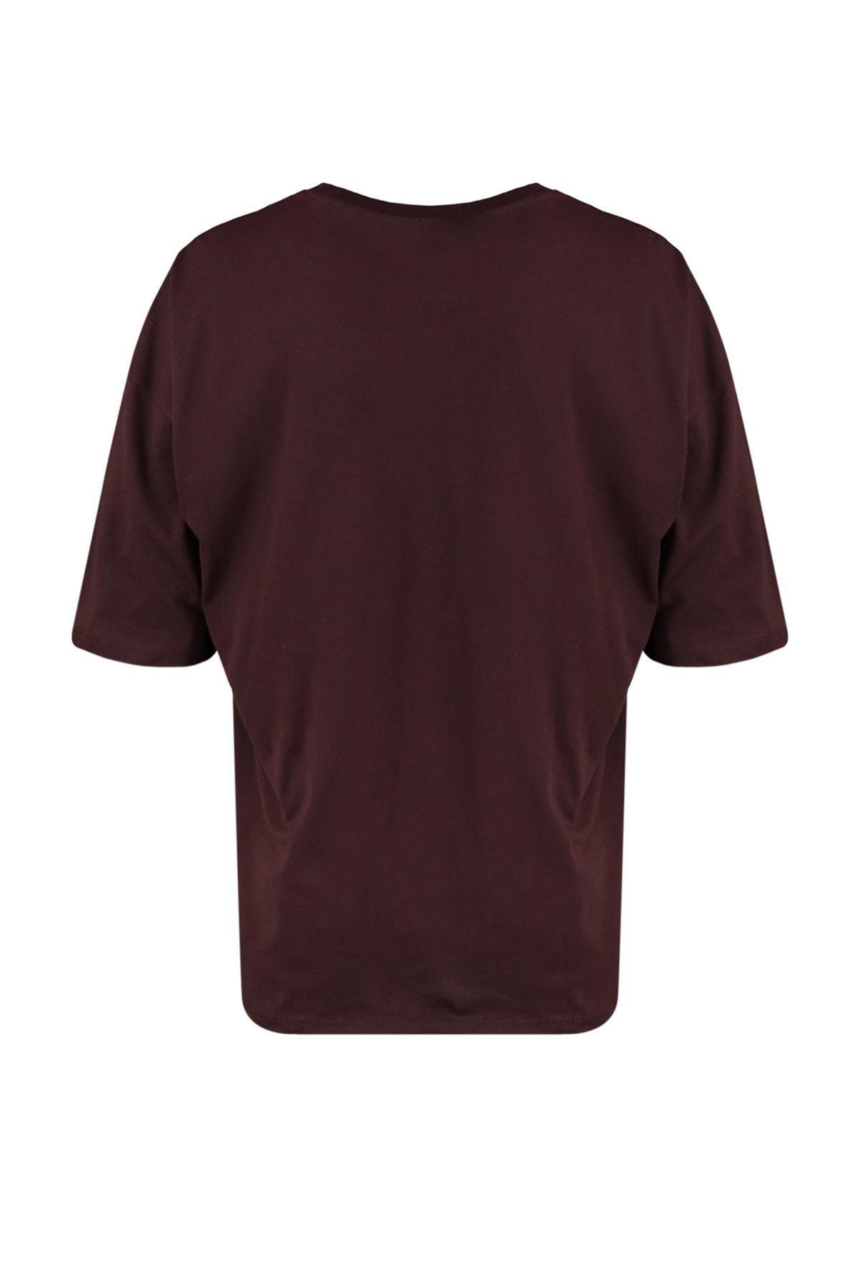 Brown Oversize Crew Neck Tshirt, Brown, large image number 5
