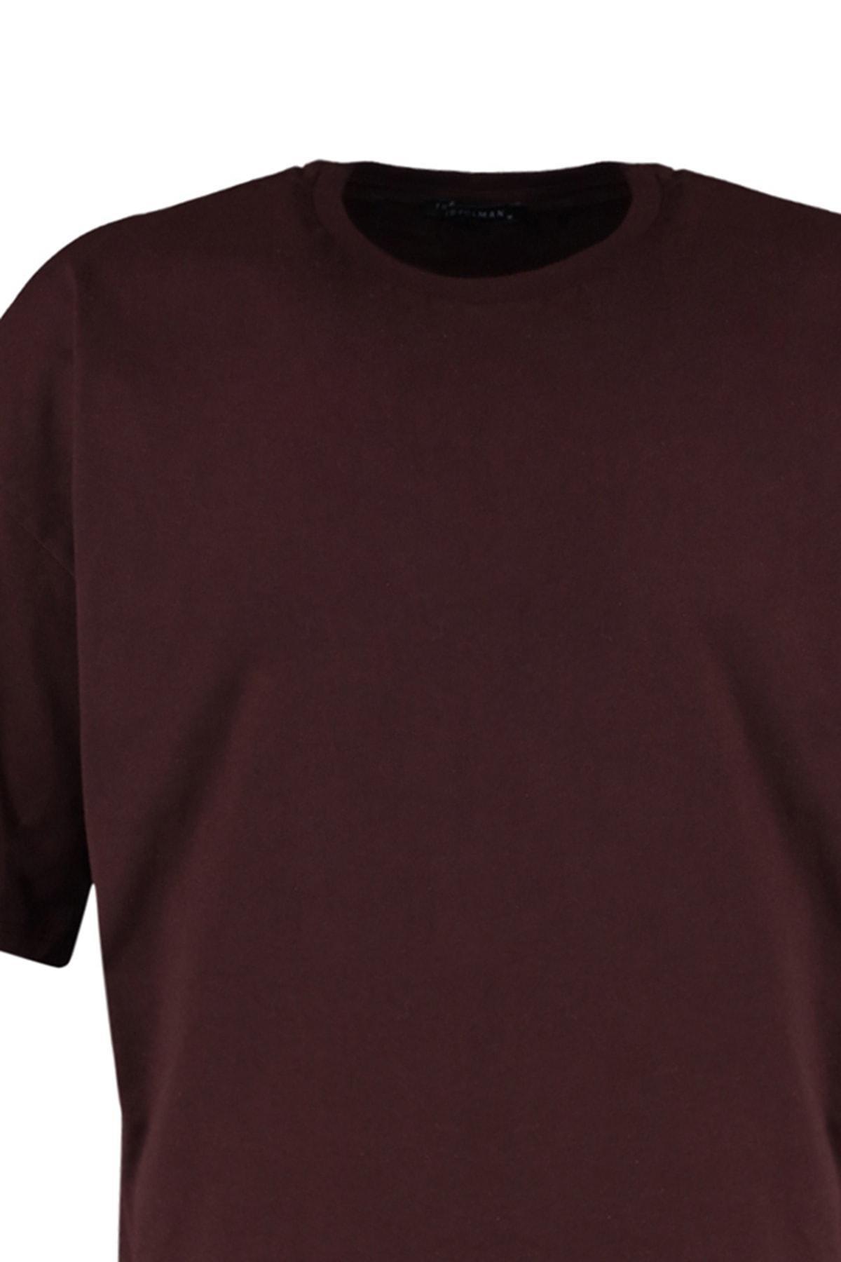 Brown Oversize Crew Neck Tshirt, Brown, large image number 6