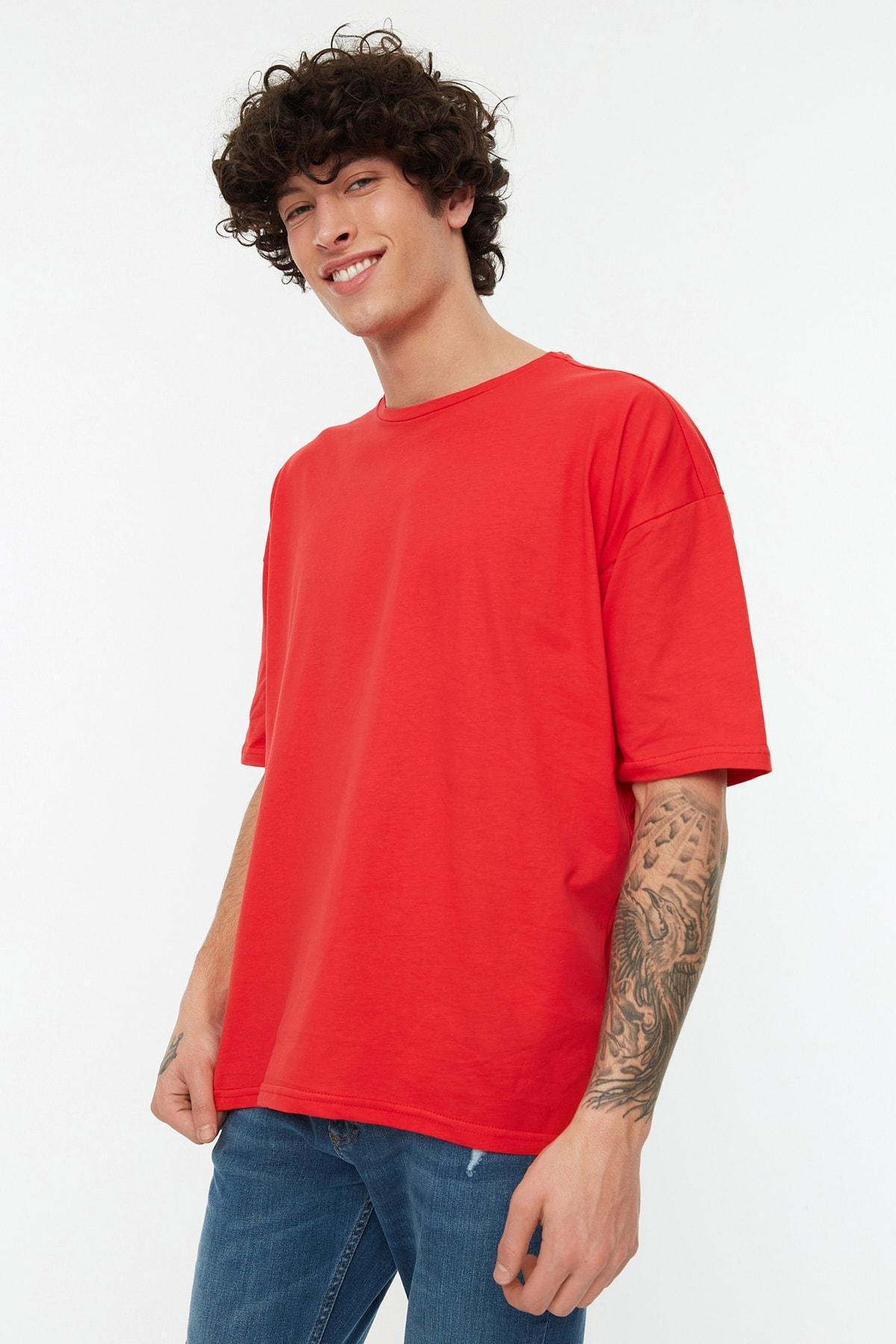 Trendyol - Red Crew Neck Oversize Tshirt