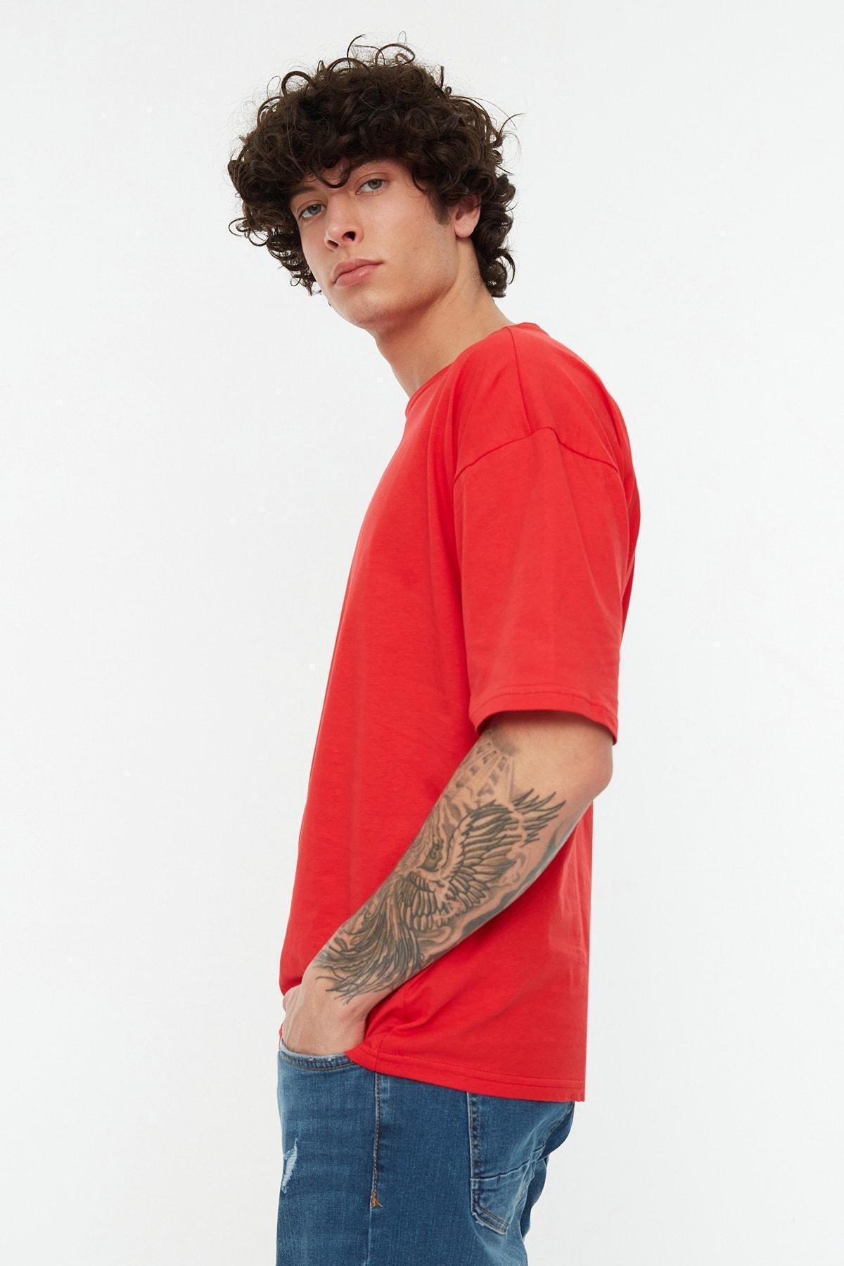 Trendyol - Red Crew Neck Oversize Tshirt