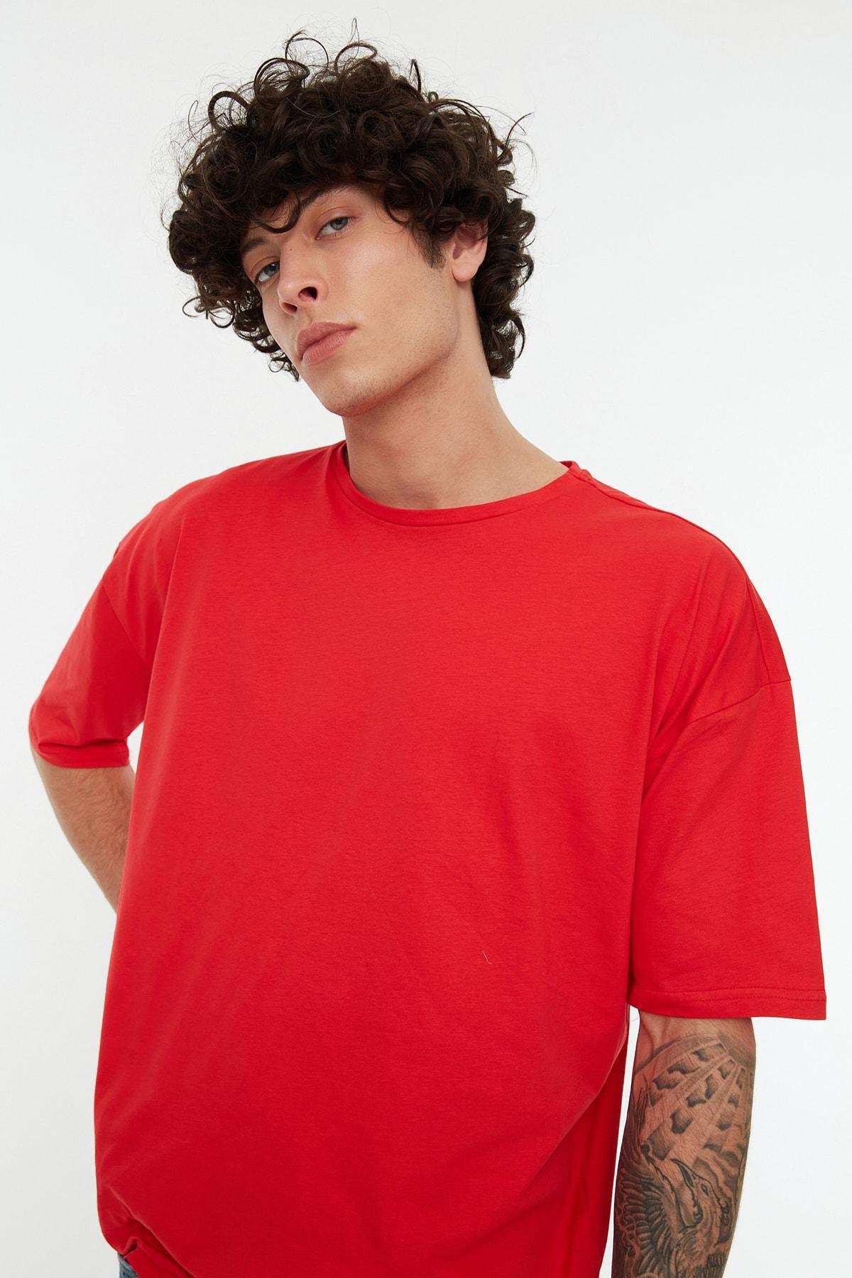 Trendyol - Red Crew Neck Oversize Tshirt