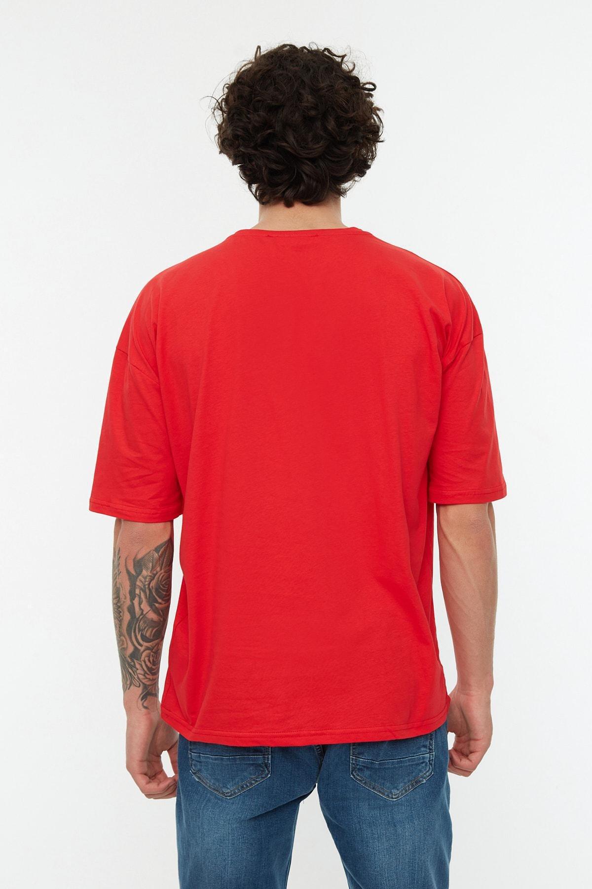 Trendyol - Red Crew Neck Oversize Tshirt