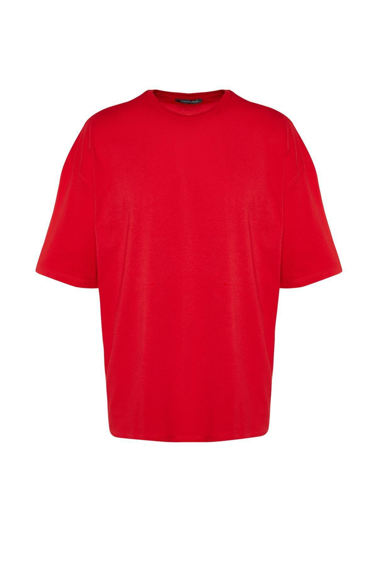 Trendyol - Red Crew Neck Oversize Tshirt