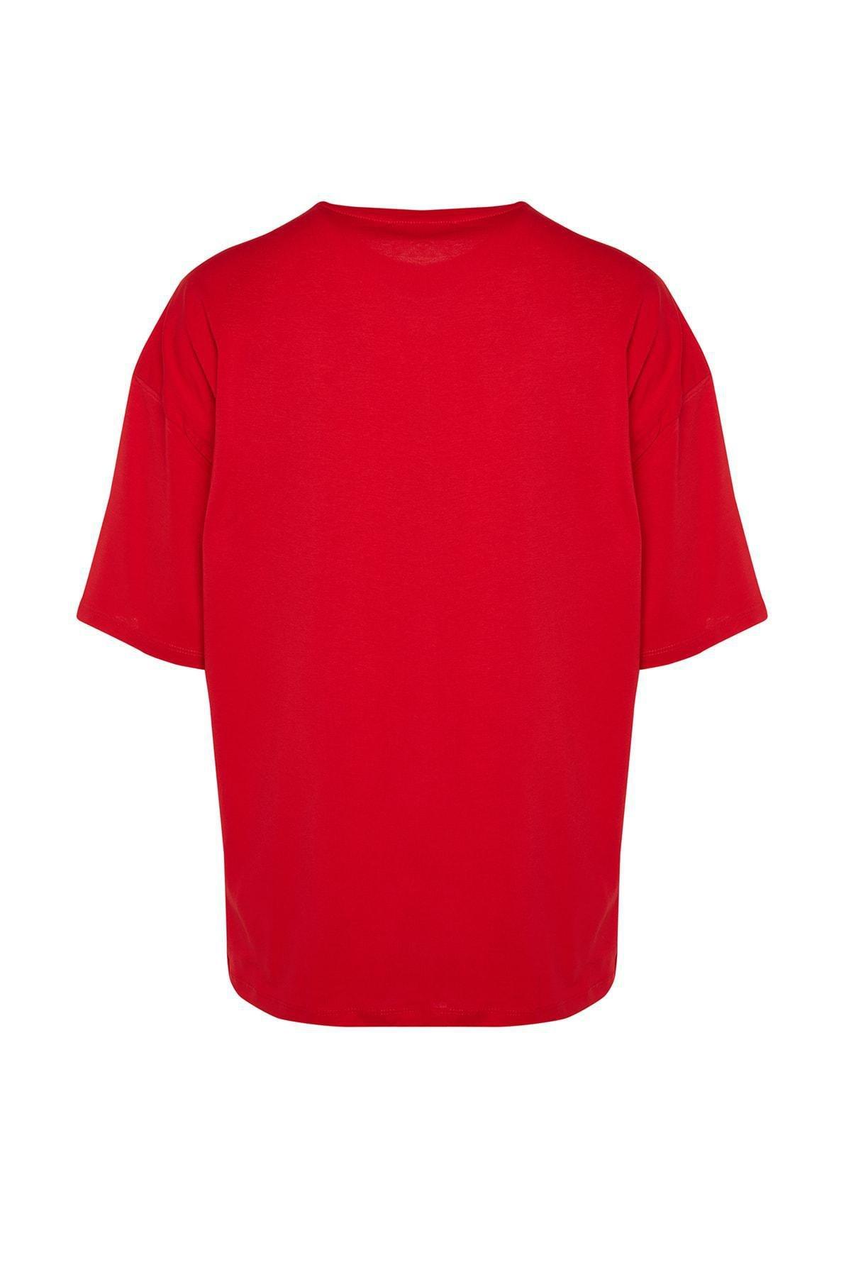 Red Crew Neck Oversize Tshirt, , large image number 6