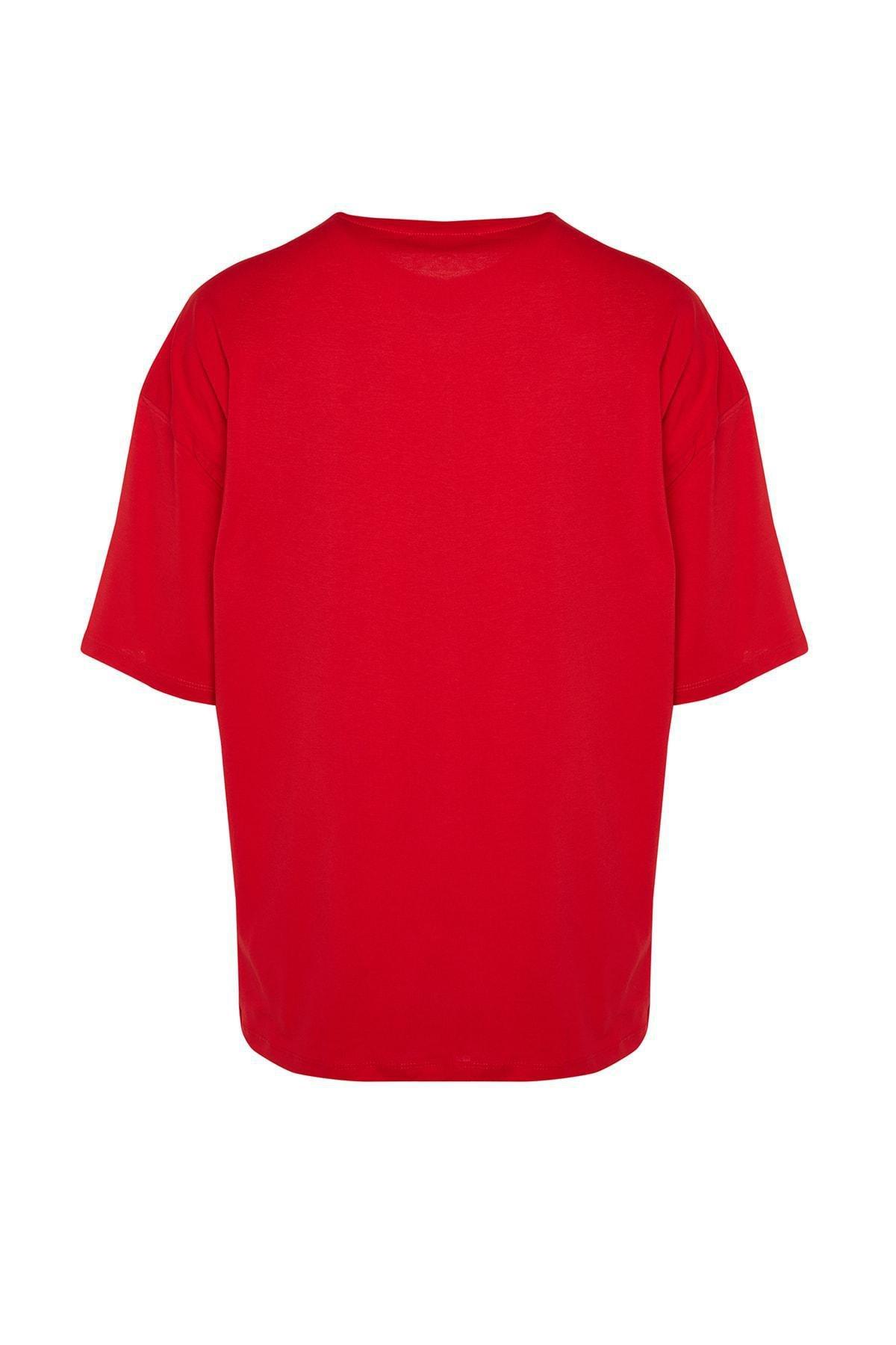 Trendyol - Red Crew Neck Oversize Tshirt