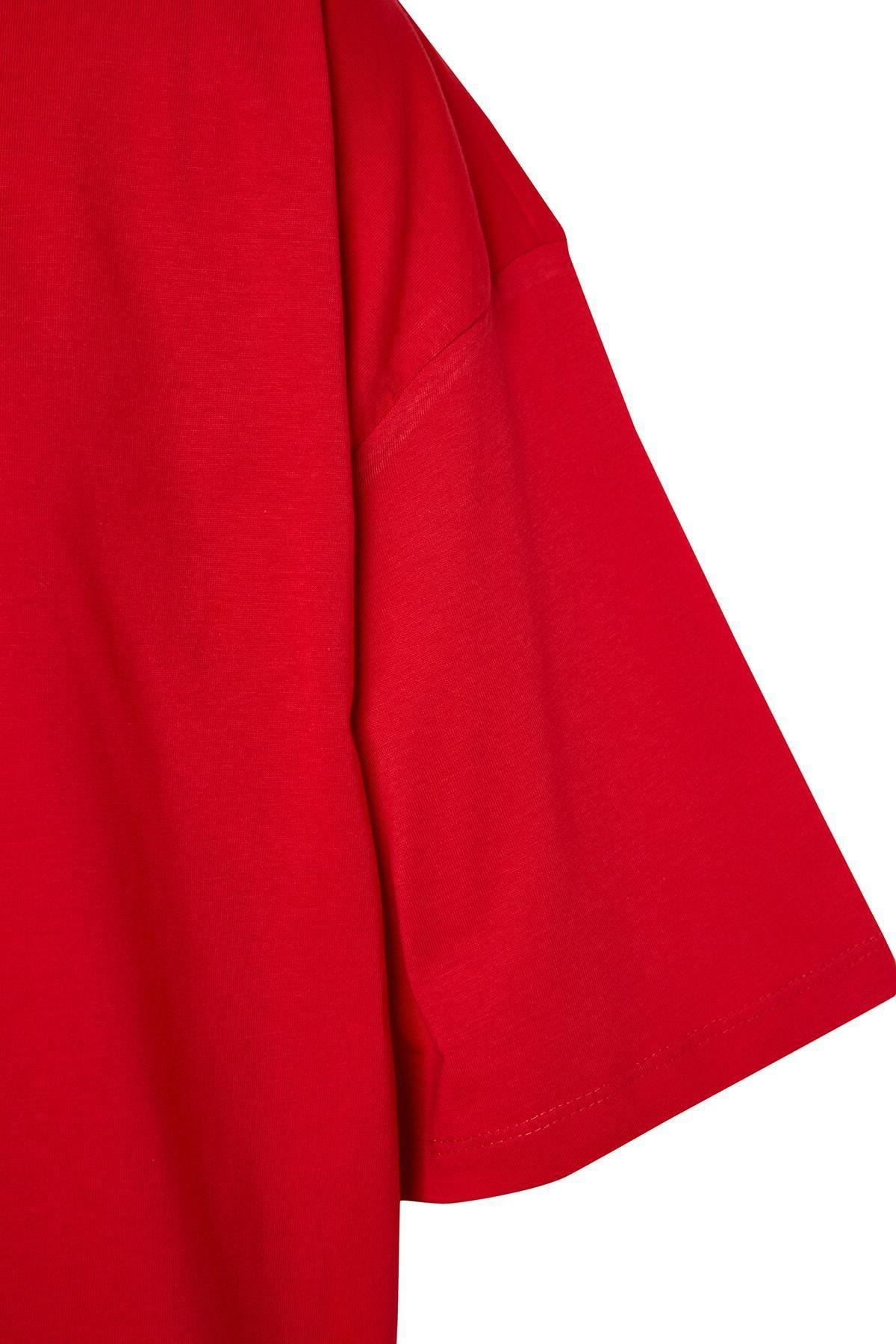 Red Crew Neck Oversize Tshirt, , large image number 7
