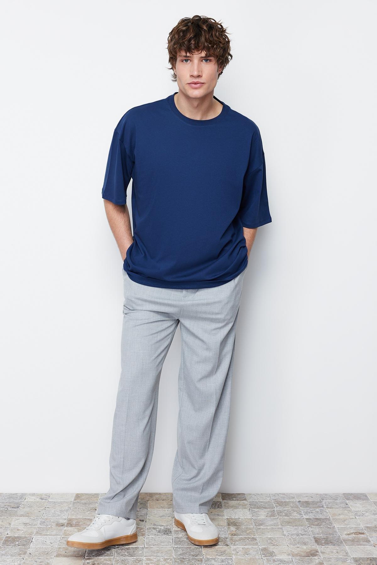 Navy Crew Neck Oversize Tshirt, Dark blue, medium