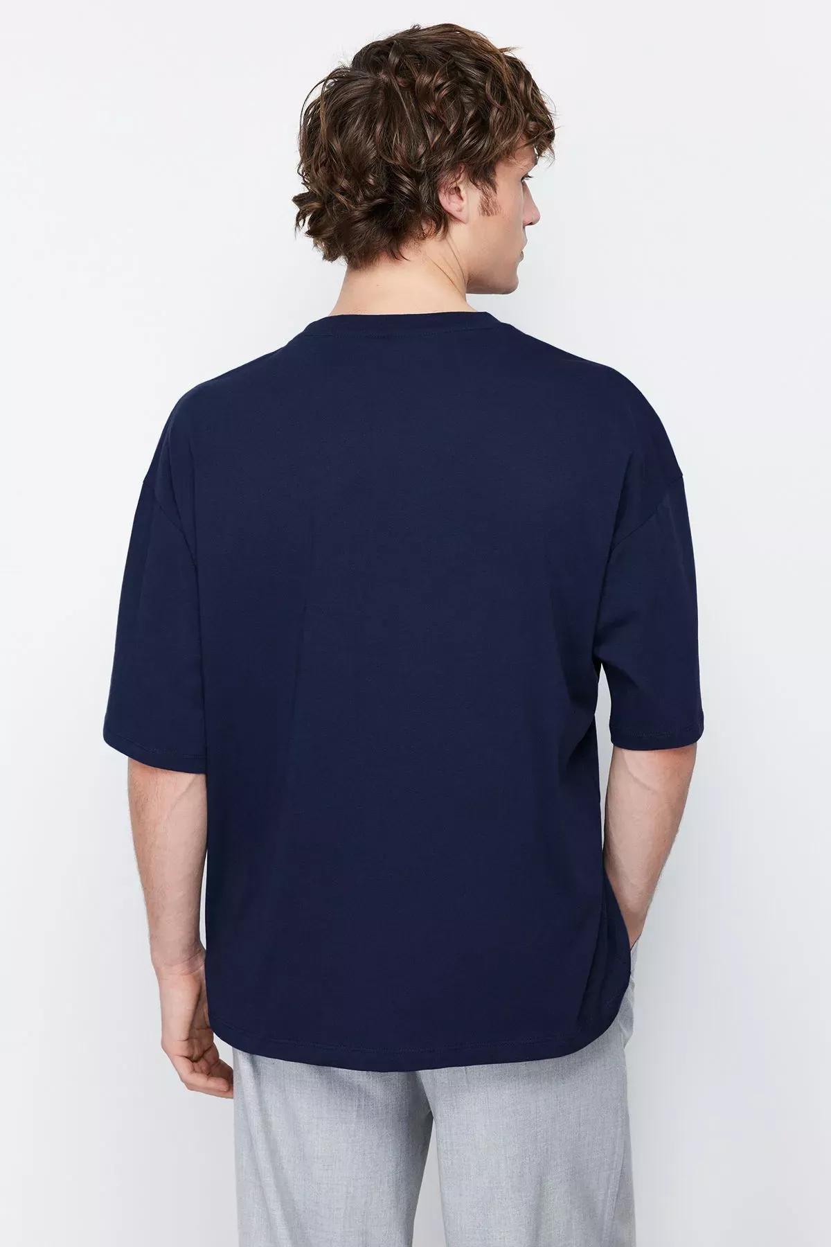 Navy Crew Neck Oversize Tshirt, Dark blue, medium