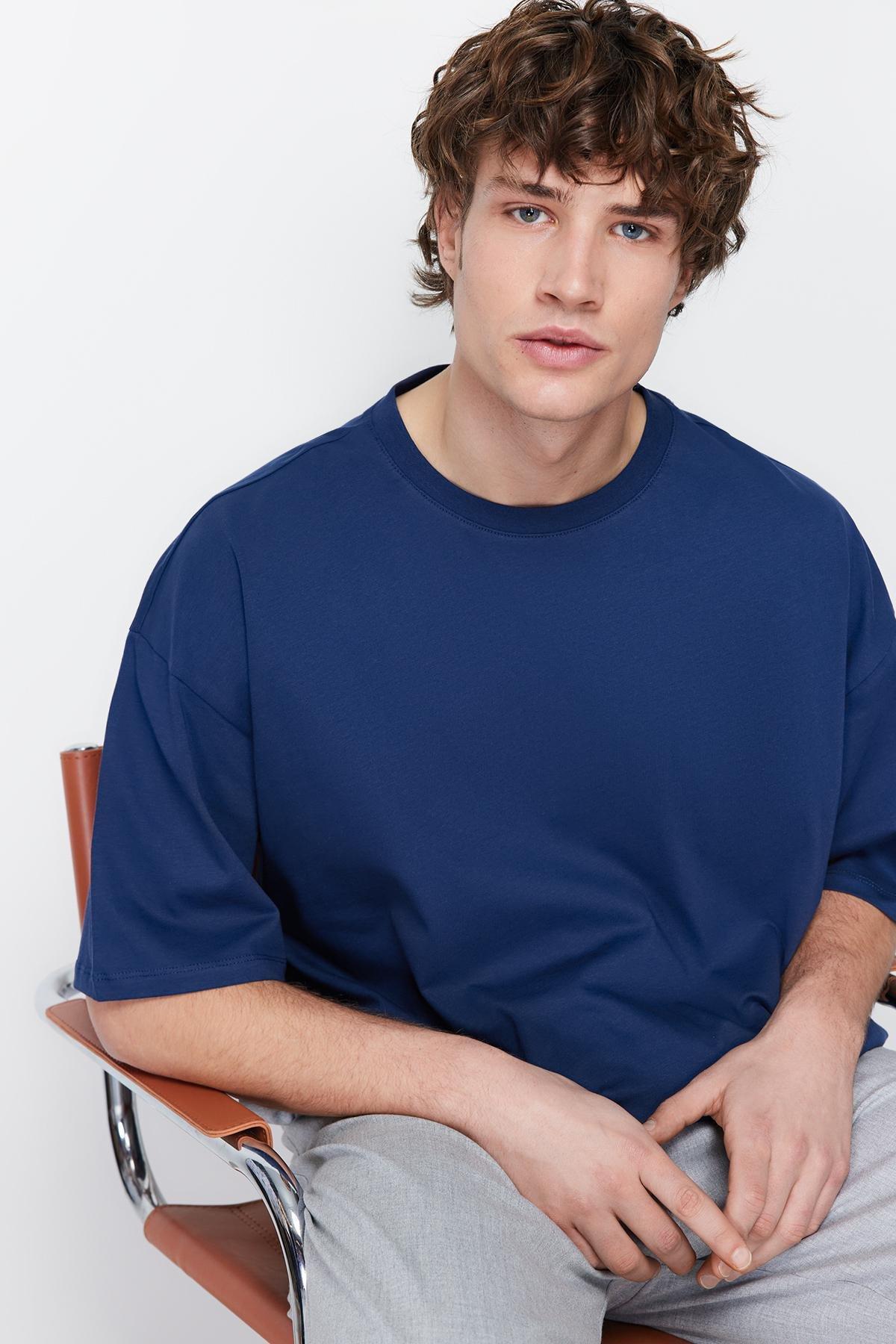 Navy Crew Neck Oversize Tshirt, , large image number 3