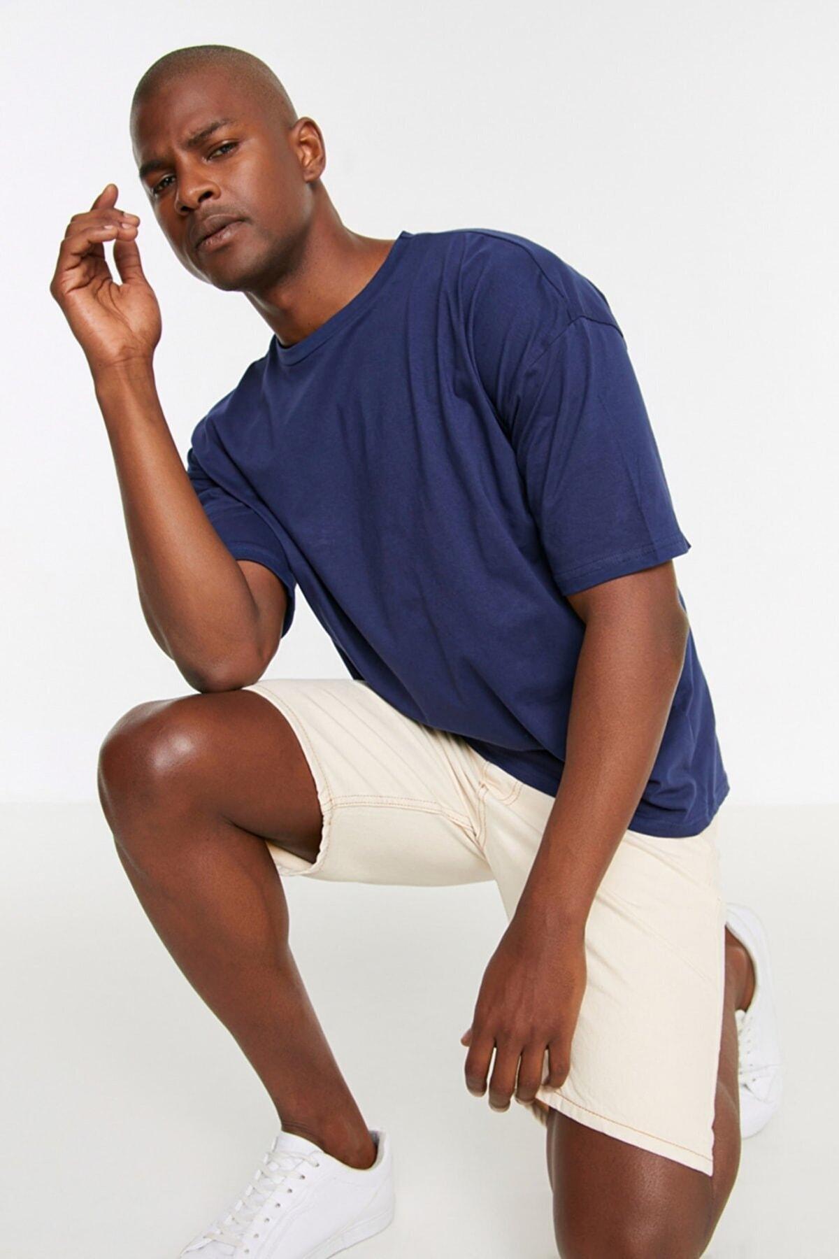 Navy Crew Neck Oversize Tshirt, Dark blue, large image number 7