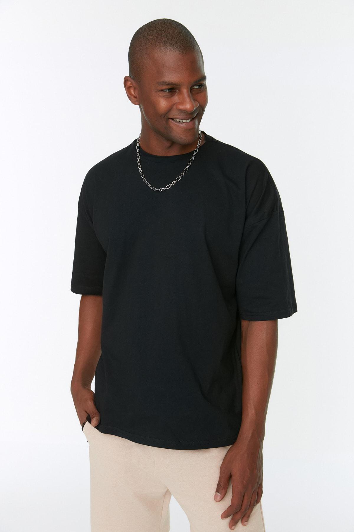 Black Crew Neck Oversize T-Shirt, , large image number 0