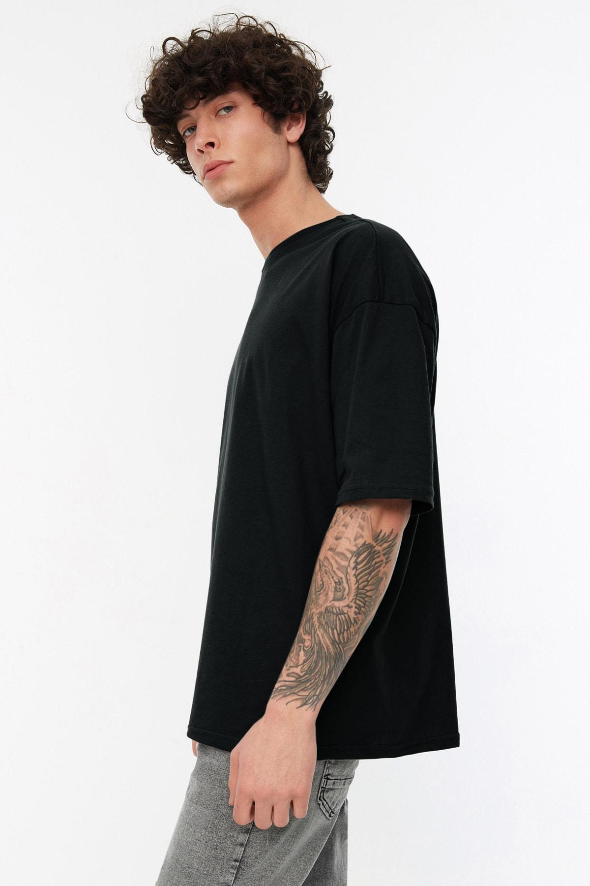 Black Crew Neck Oversize T-Shirt, , large image number 3