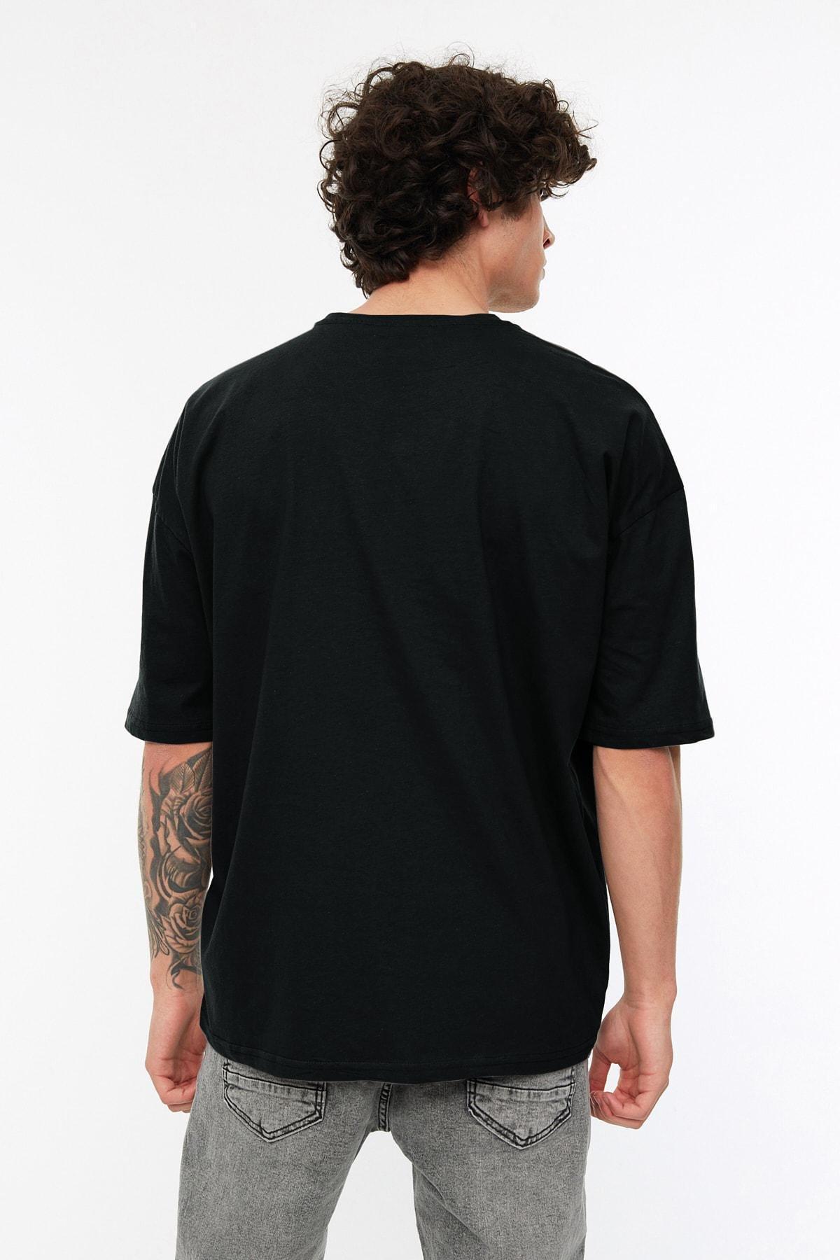 Black Crew Neck Oversize T-Shirt, , large image number 5
