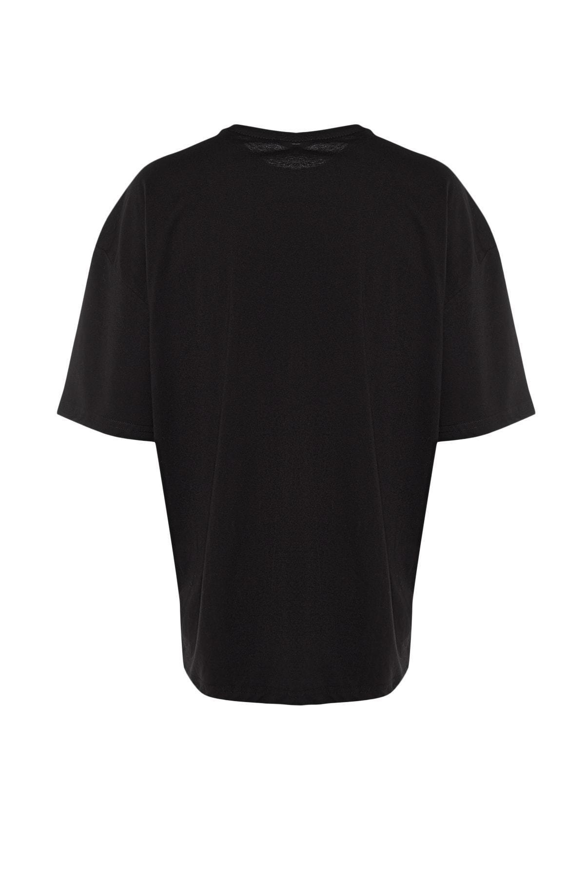 Black Crew Neck Oversize T-Shirt, , large image number 6