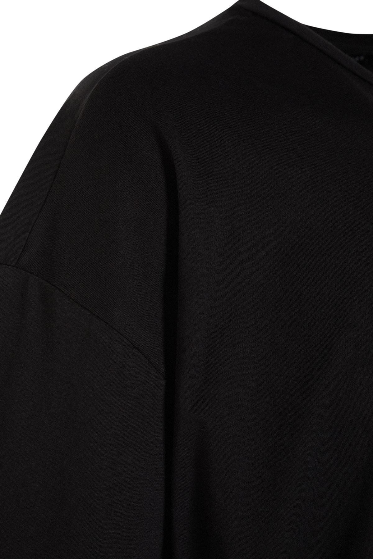 Black Crew Neck Oversize T-Shirt, , large image number 7