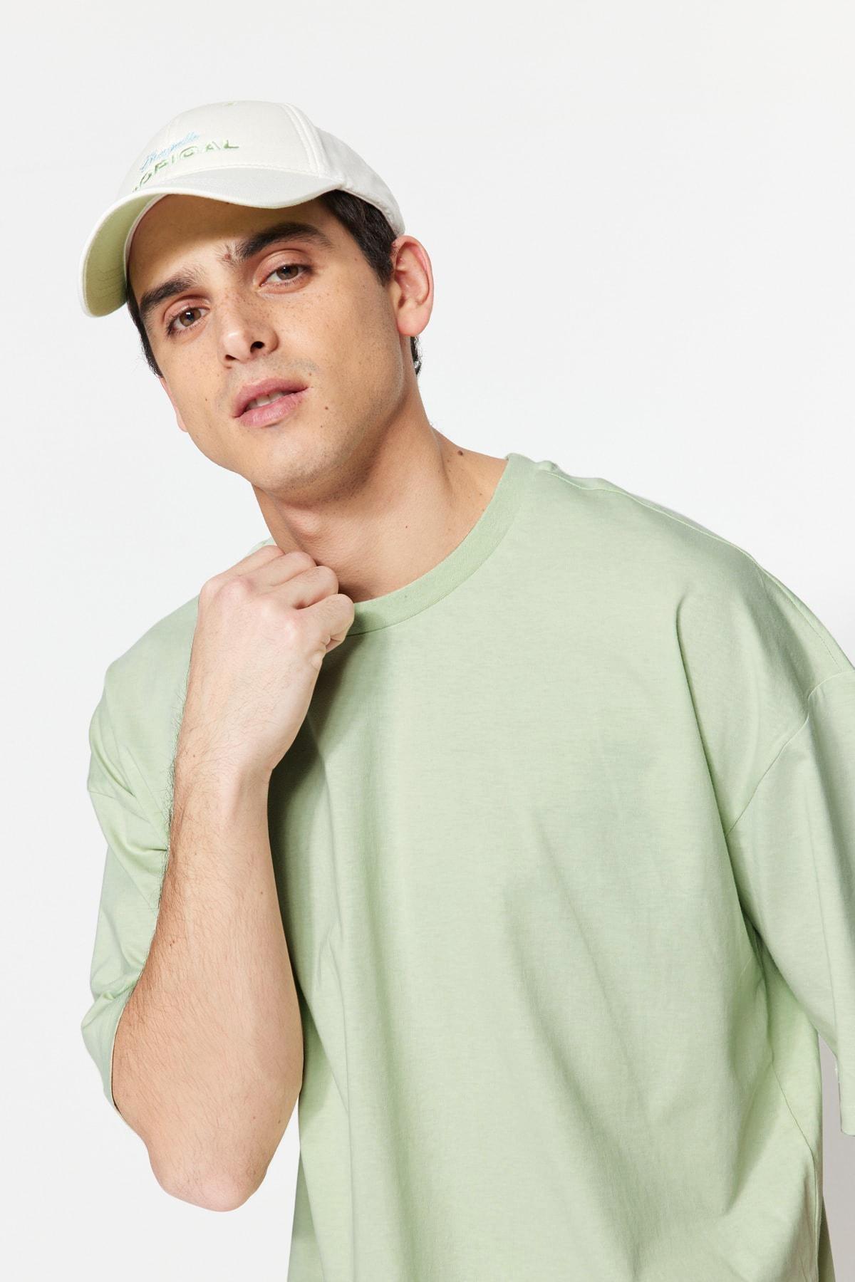 Trendyol - Green Oversize Crew Neck T-Shirt