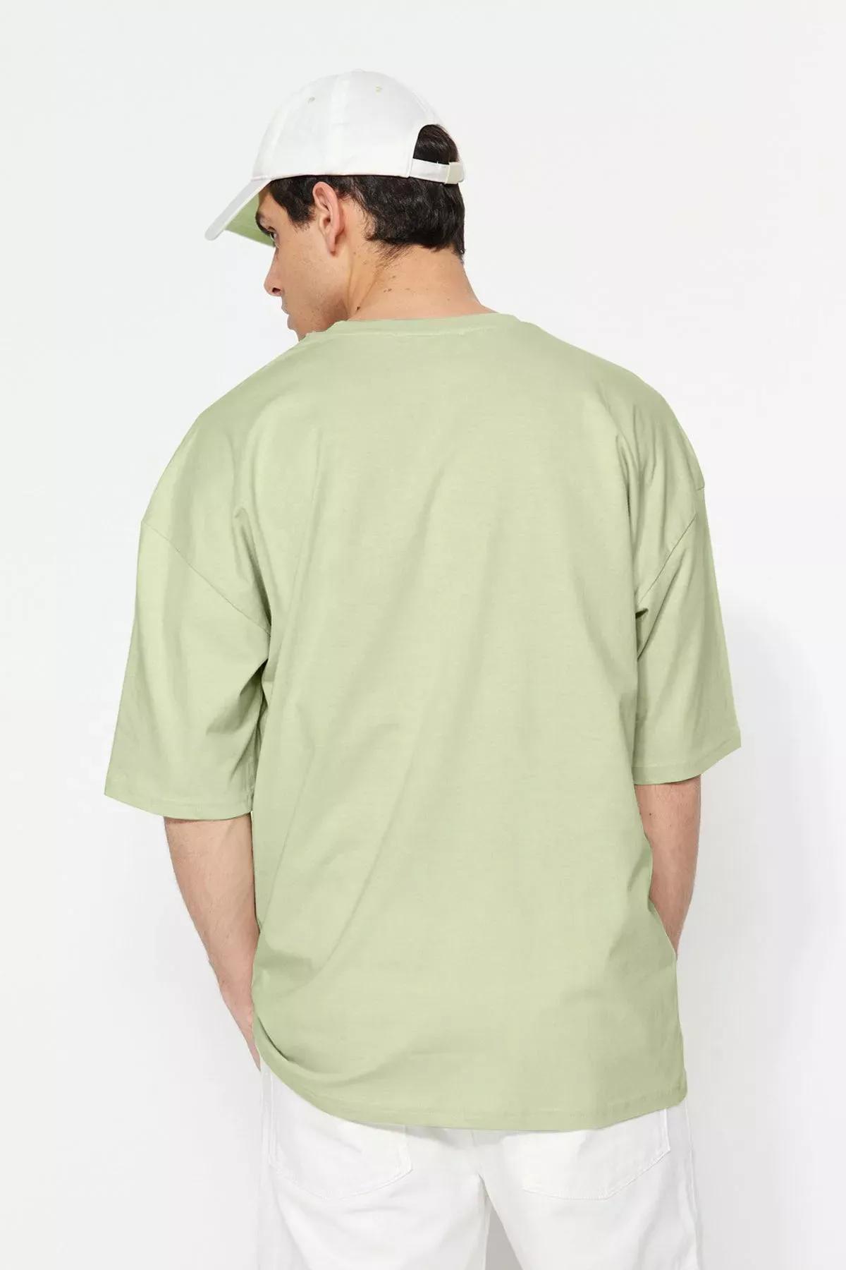 Green Oversize Crew Neck T-Shirt, Green, large image number 3