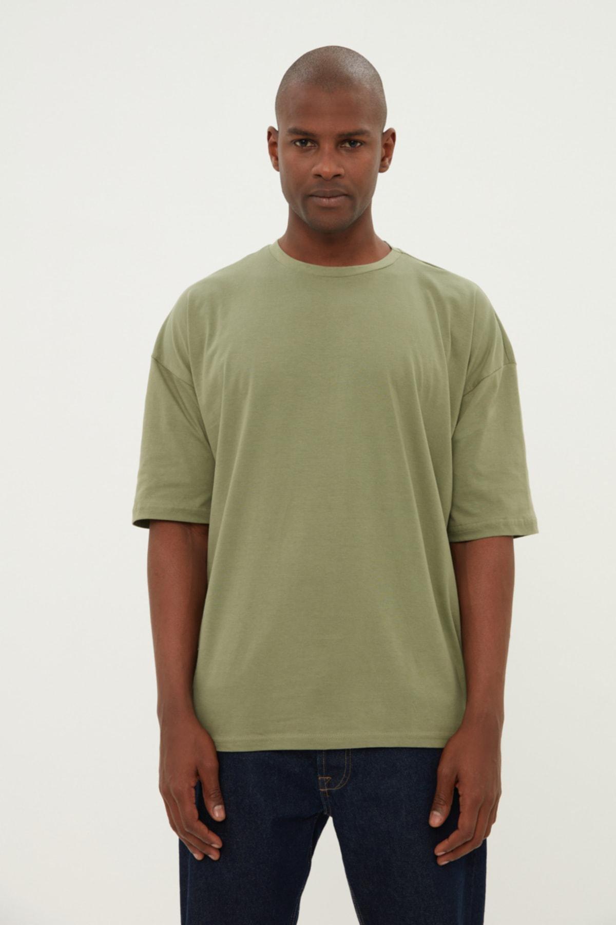 Khaki Crew Neck Oversize Tshirt, , large image number 0