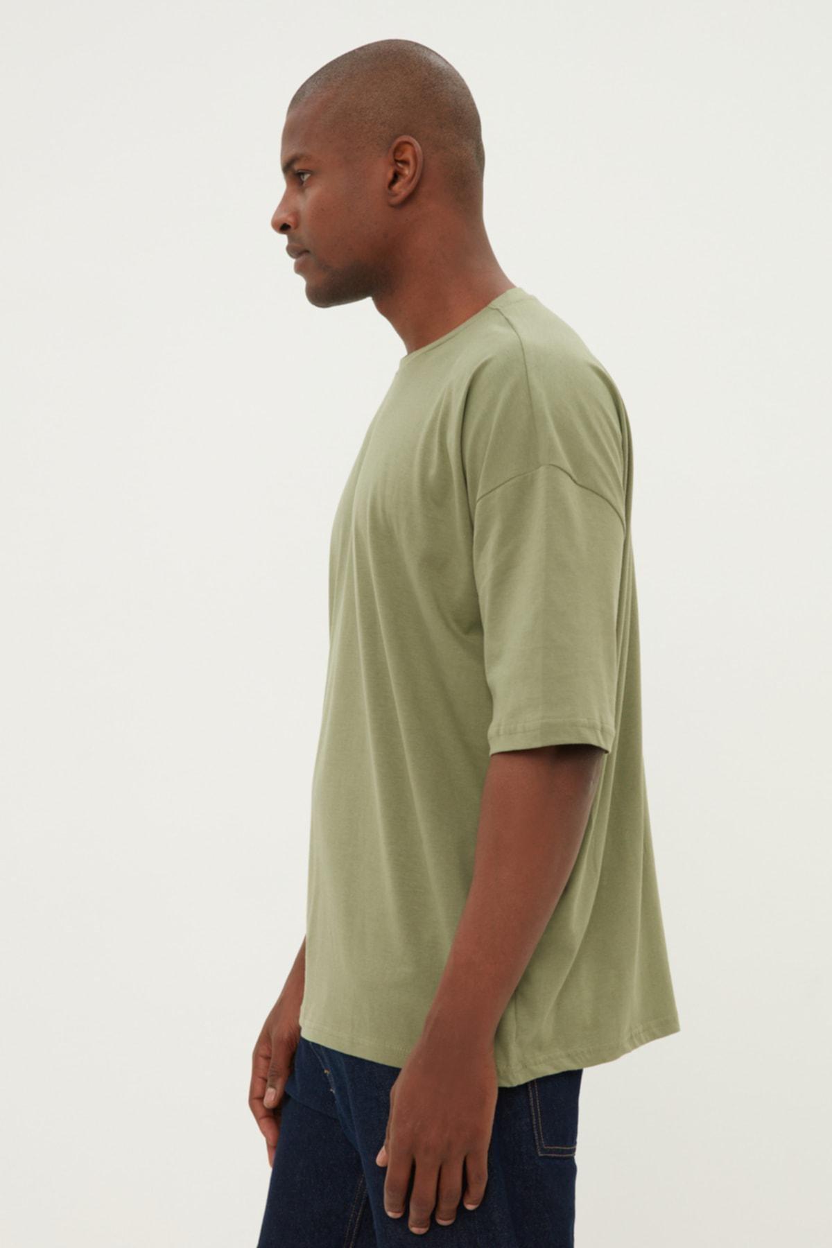 Khaki Crew Neck Oversize Tshirt, , large image number 1