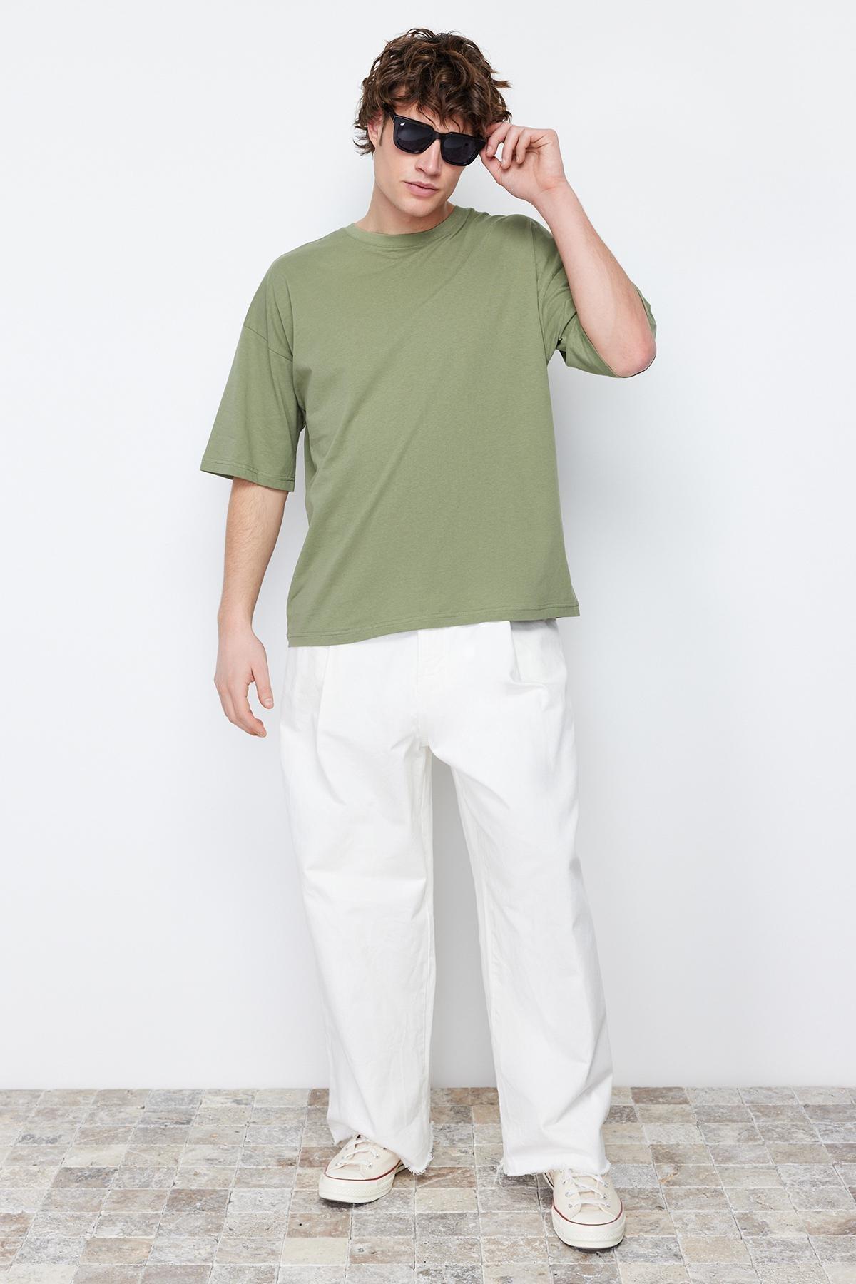 Trendyol - Khaki Crew Neck Oversize Tshirt