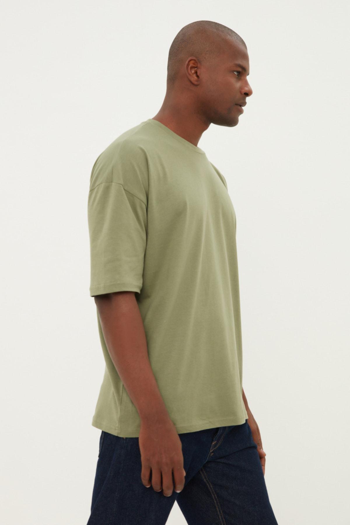 Trendyol - Khaki Crew Neck Oversize Tshirt