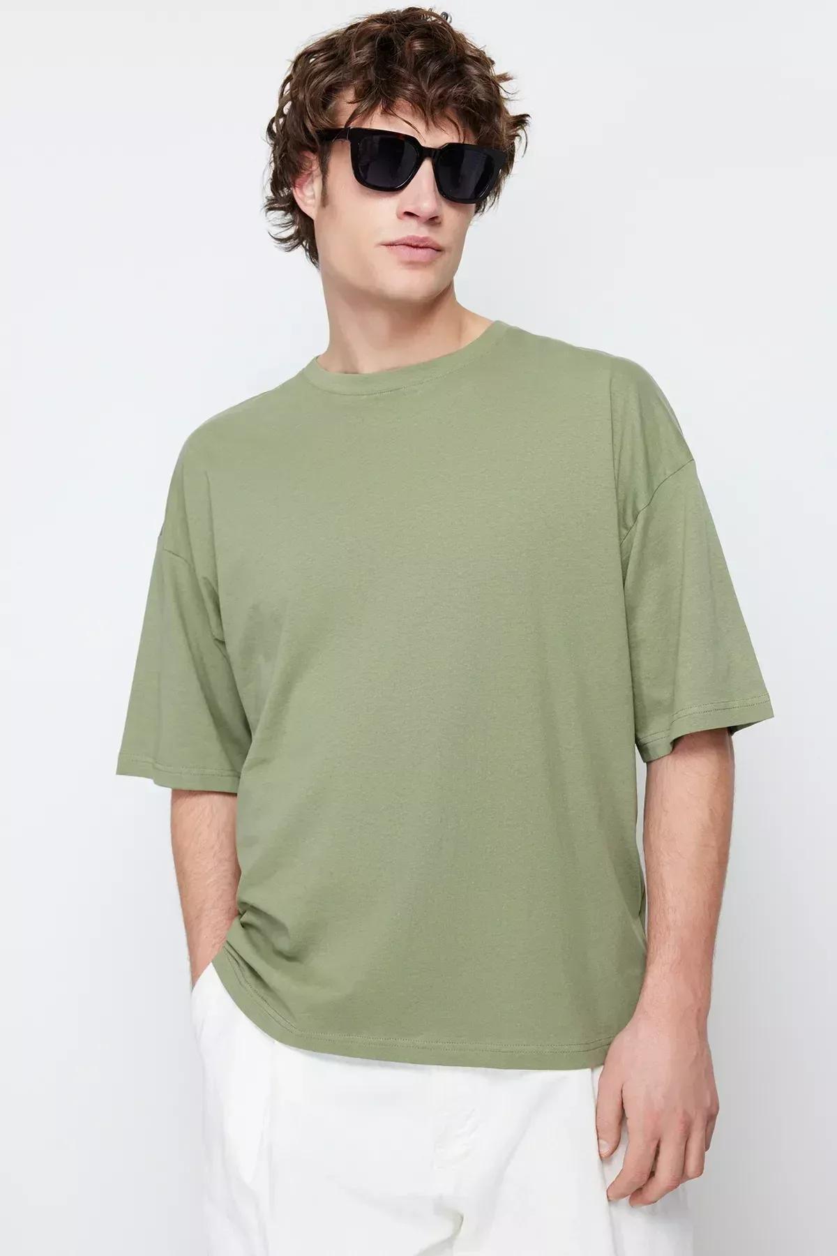 Khaki Crew Neck Oversize Tshirt, , large image number 3