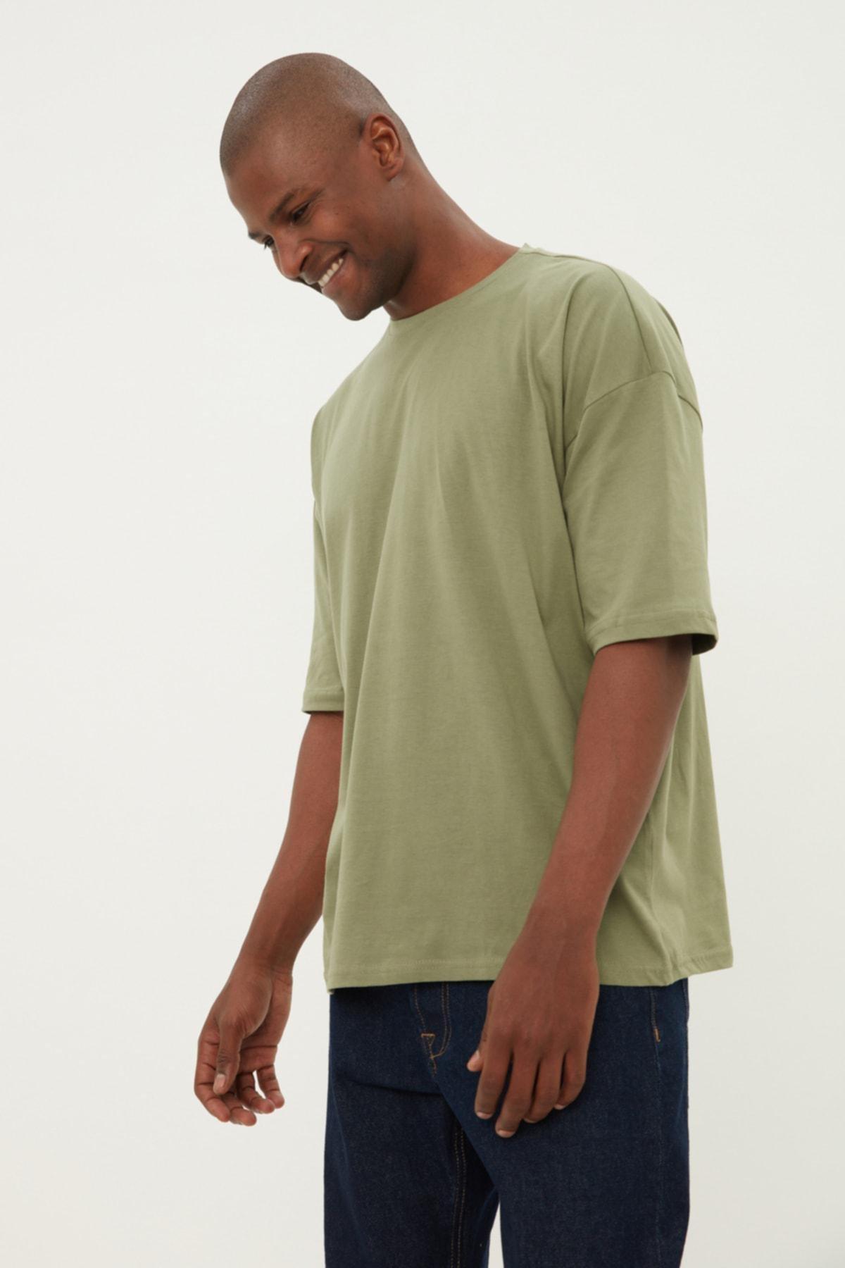 Trendyol - Khaki Crew Neck Oversize Tshirt