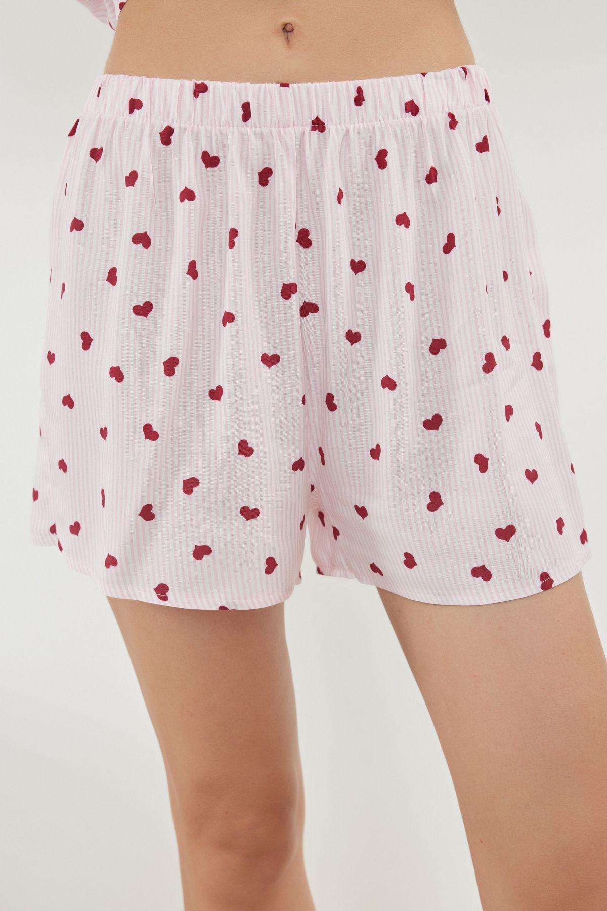 Pink Striped Heart Viscose Shorts Woven Pajama Set THMSS22PT0091, 2s, , large image number 3