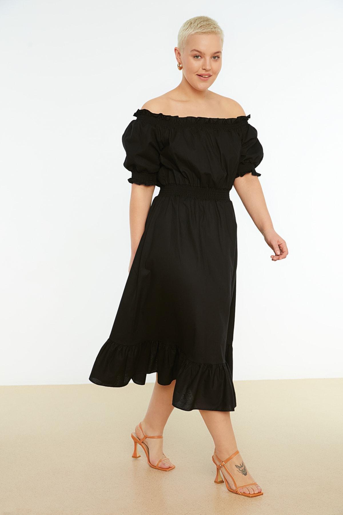Black Skater Plus Size Midi Dress, , large image number 2