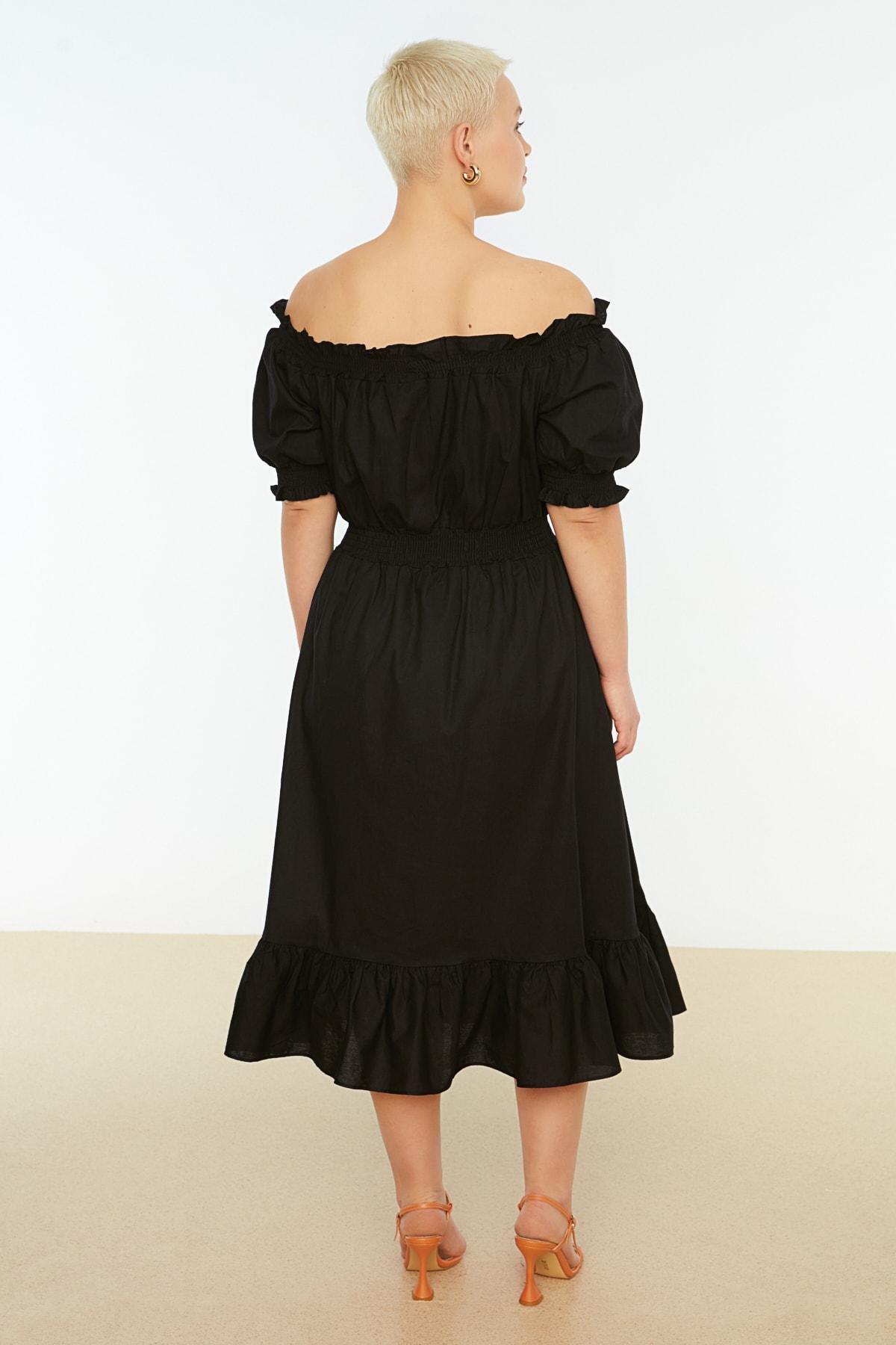 Black Skater Plus Size Midi Dress, , large image number 4