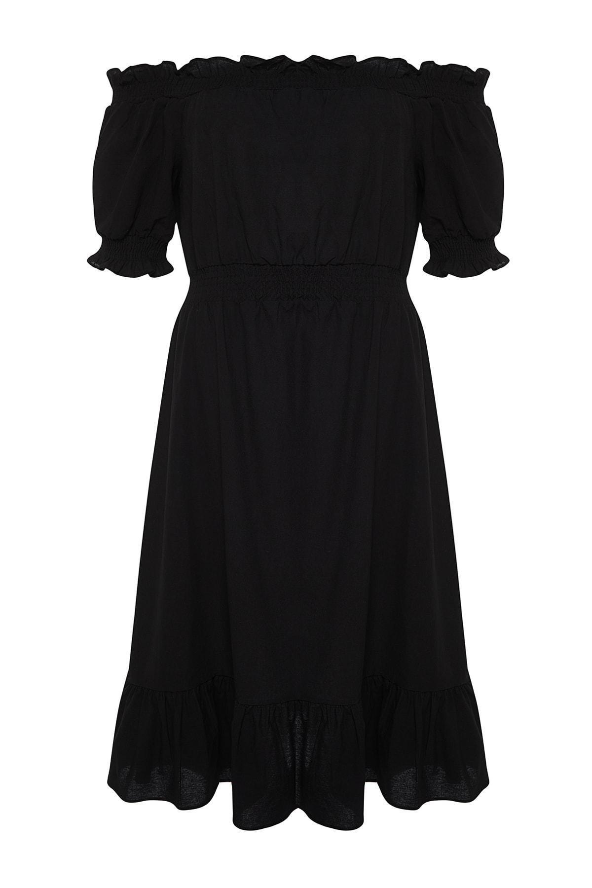 Black Skater Plus Size Midi Dress, , large image number 5