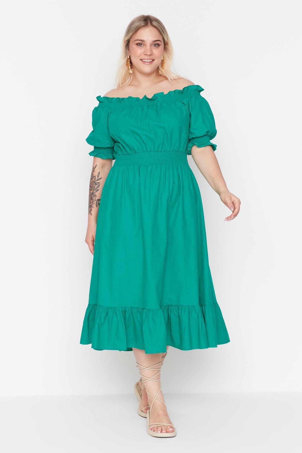 Trendyol - Green Skater Plus Size Dress