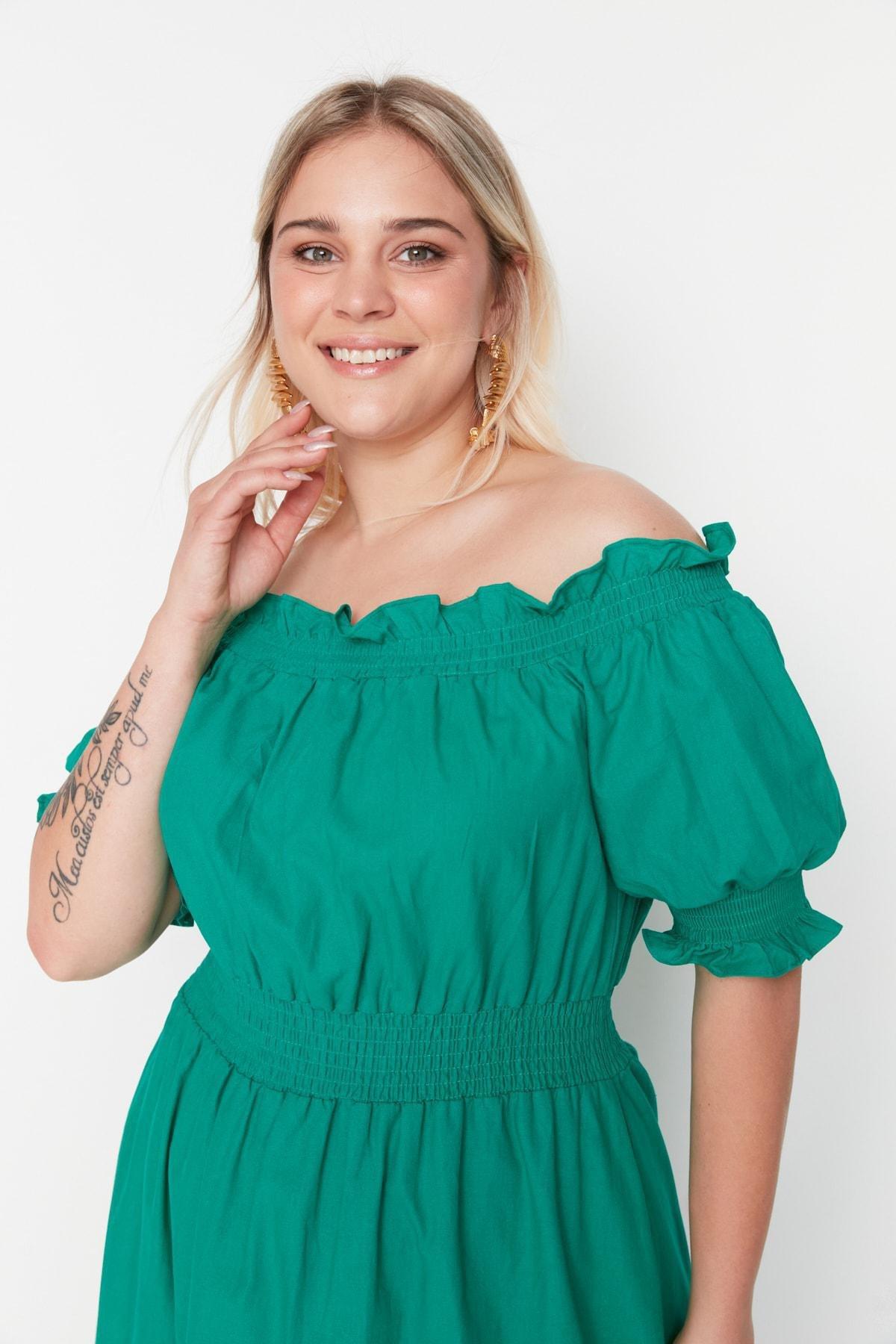 Trendyol - Green Skater Plus Size Dress