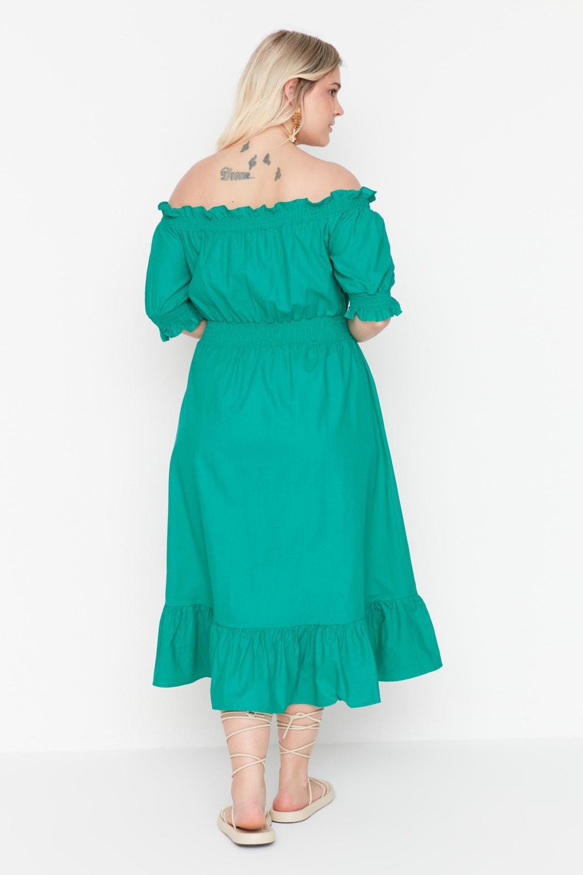 Trendyol - Green Skater Plus Size Dress