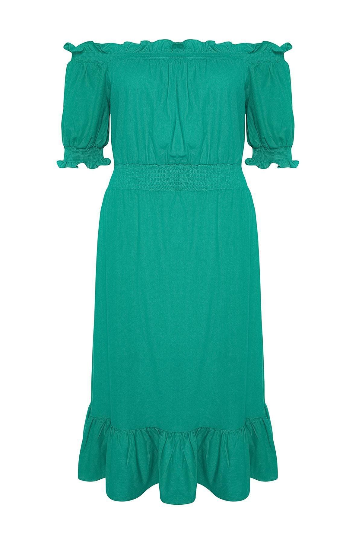 Trendyol - Green Skater Plus Size Dress