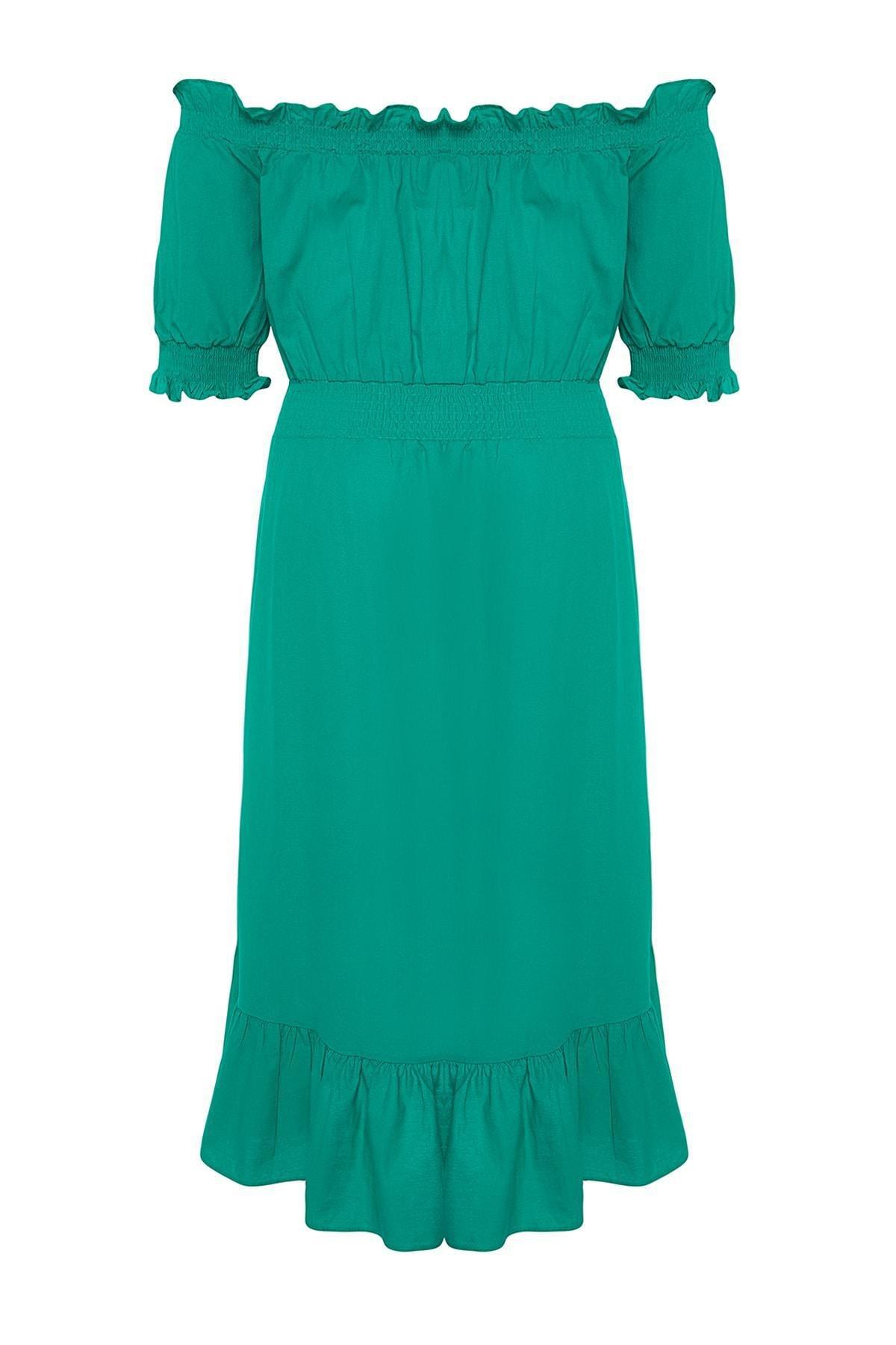 Trendyol - Green Skater Plus Size Dress