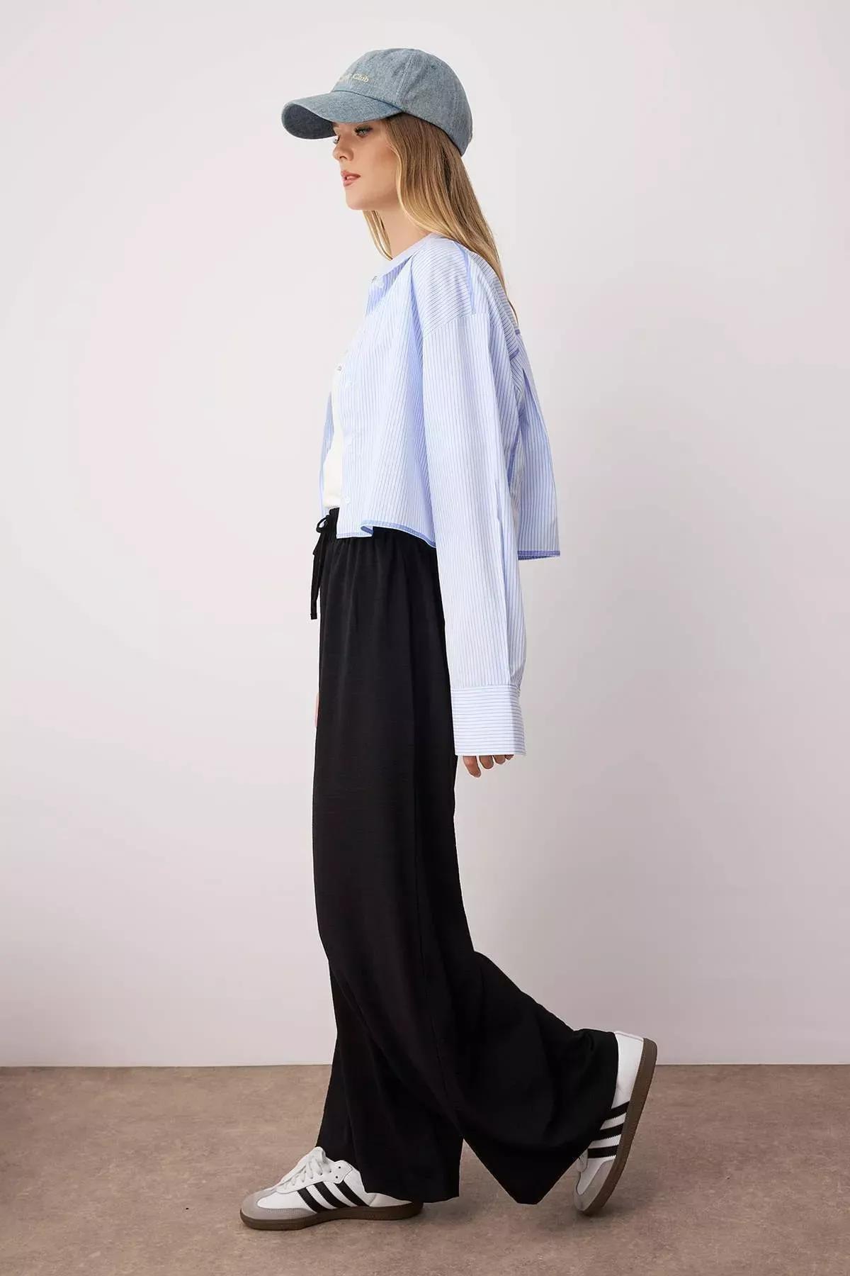 بنطال بقصة ساق عريضة، أسود, Black, large image number 3