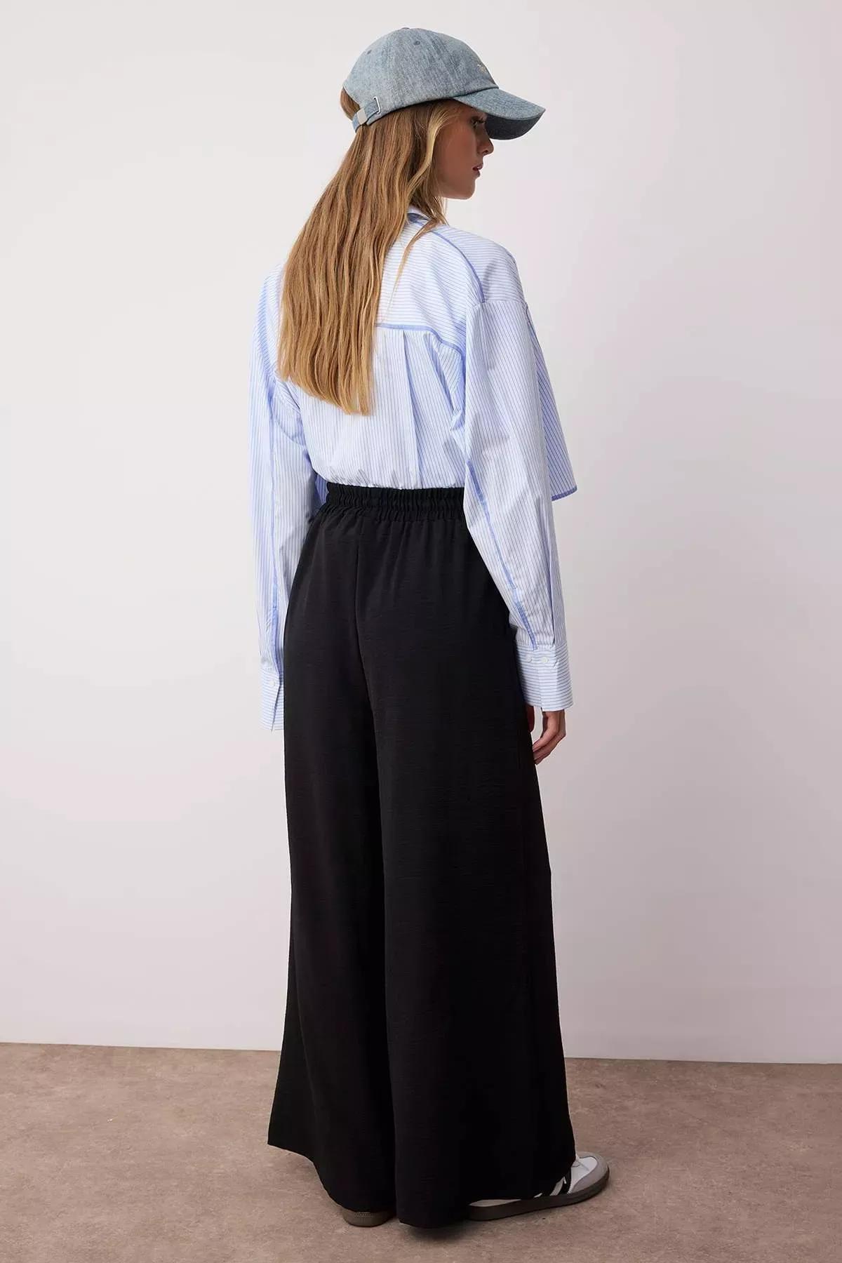 بنطال بقصة ساق عريضة، أسود, Black, large image number 7