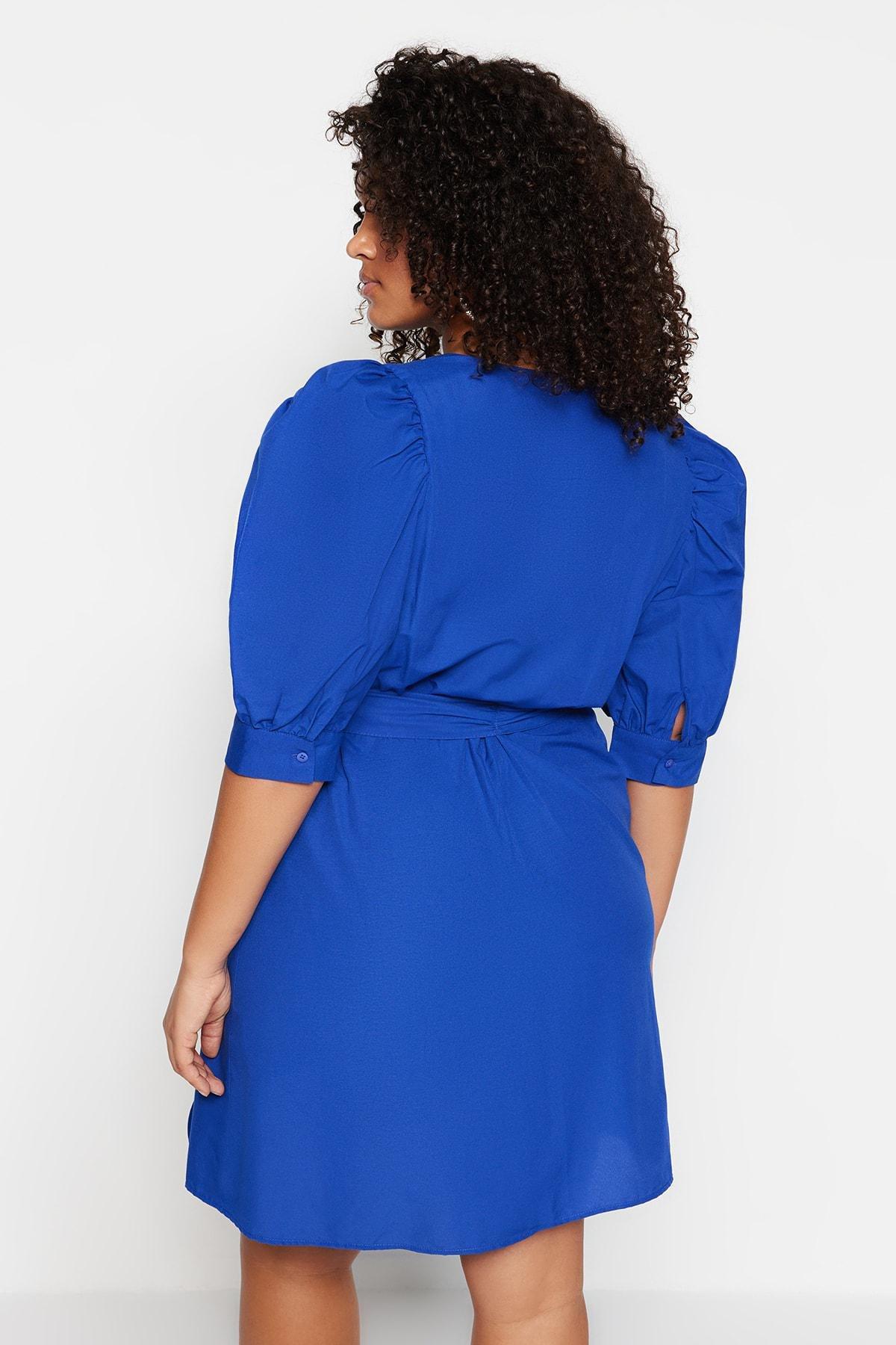 Blue Wrapover Plus Size Dress, , large image number 3