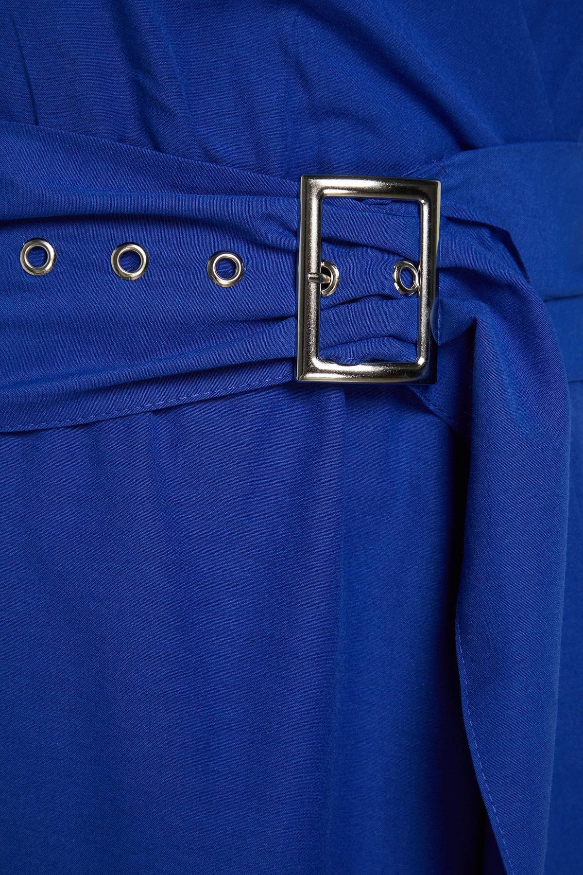 Blue Wrapover Plus Size Dress, Blue, large image number 6