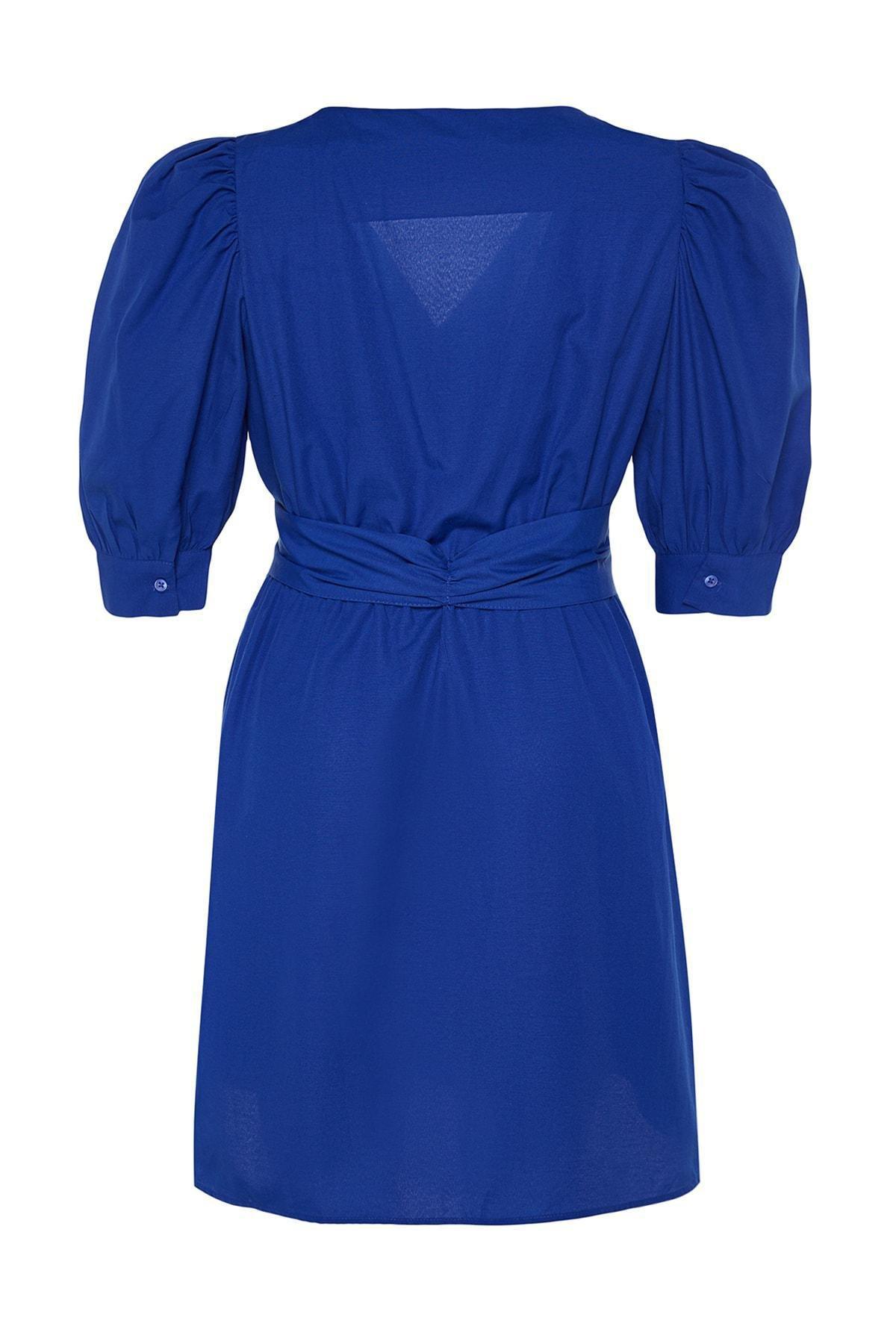 Blue Wrapover Plus Size Dress, , large image number 7