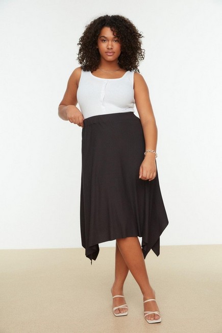 Trendyol - Black Midi Plus Size Skirt