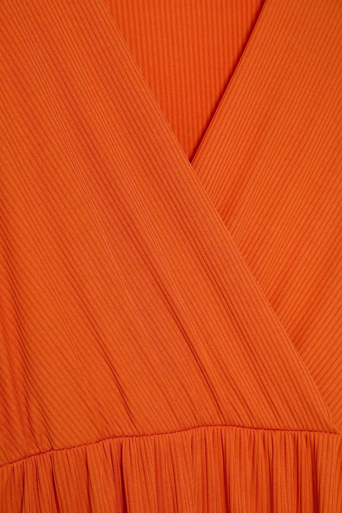 Orange V-Neck Knit Plus Dress, C101_1891, large image number 3
