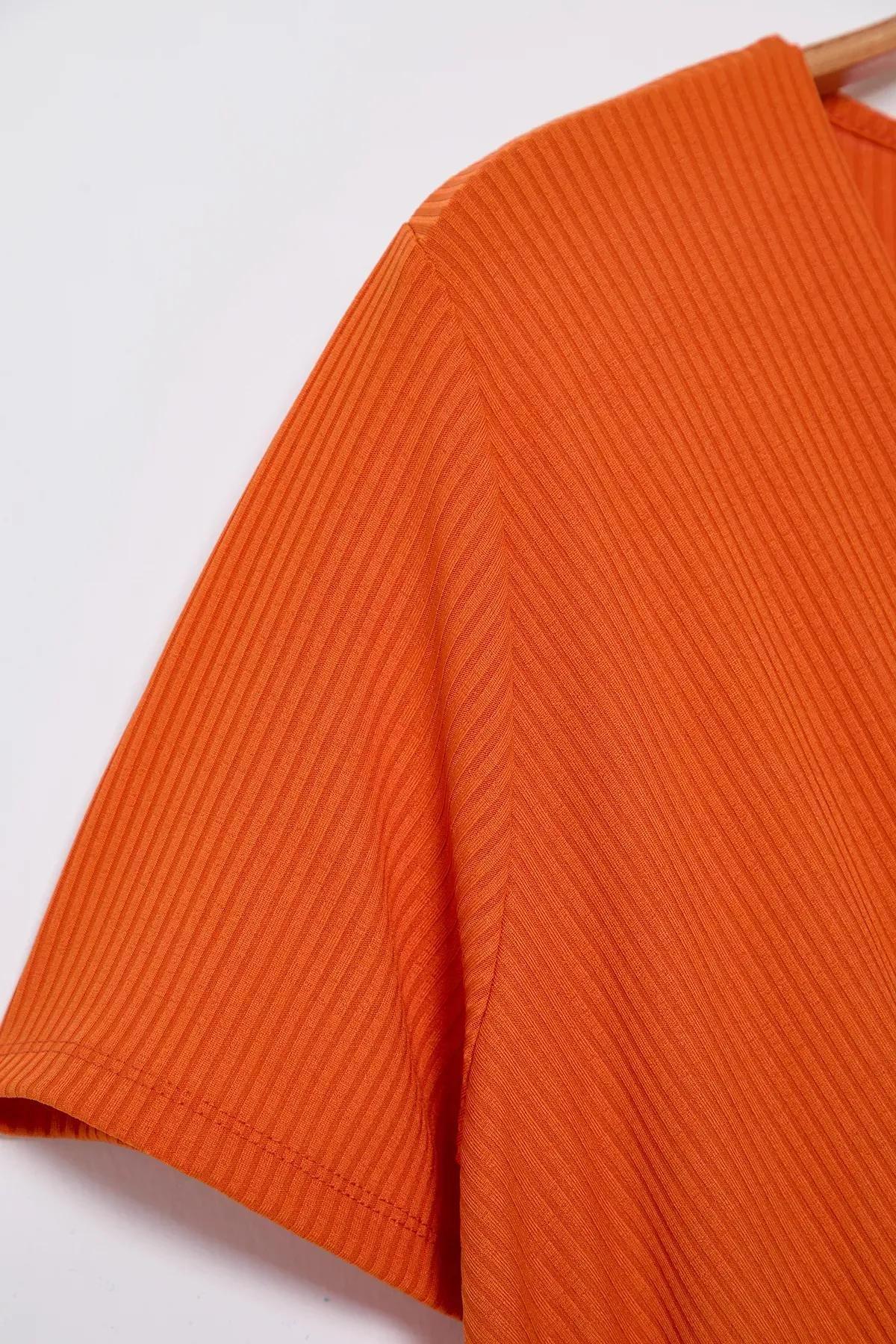 Orange V-Neck Knit Plus Dress, C101_1891, large image number 5