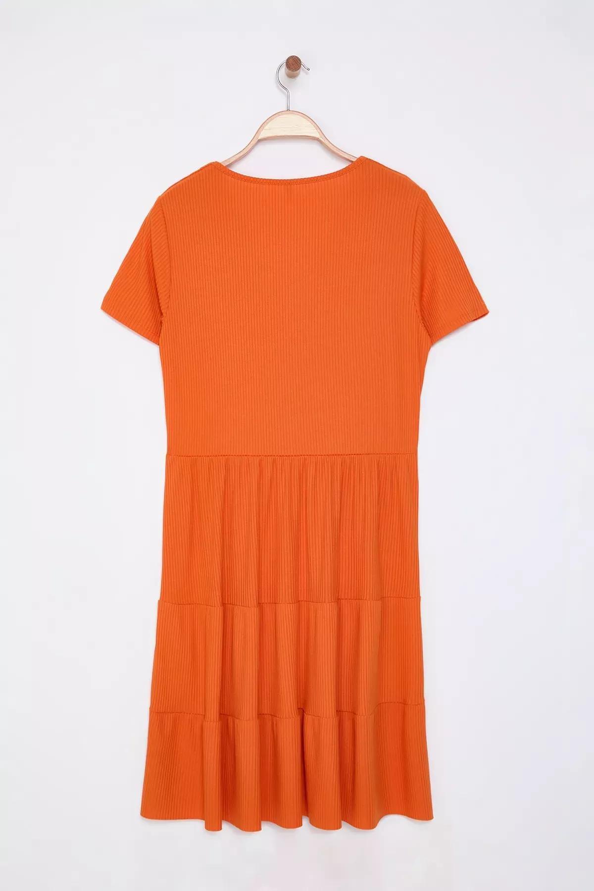 Orange V-Neck Knit Plus Dress, C101_1891, large image number 7