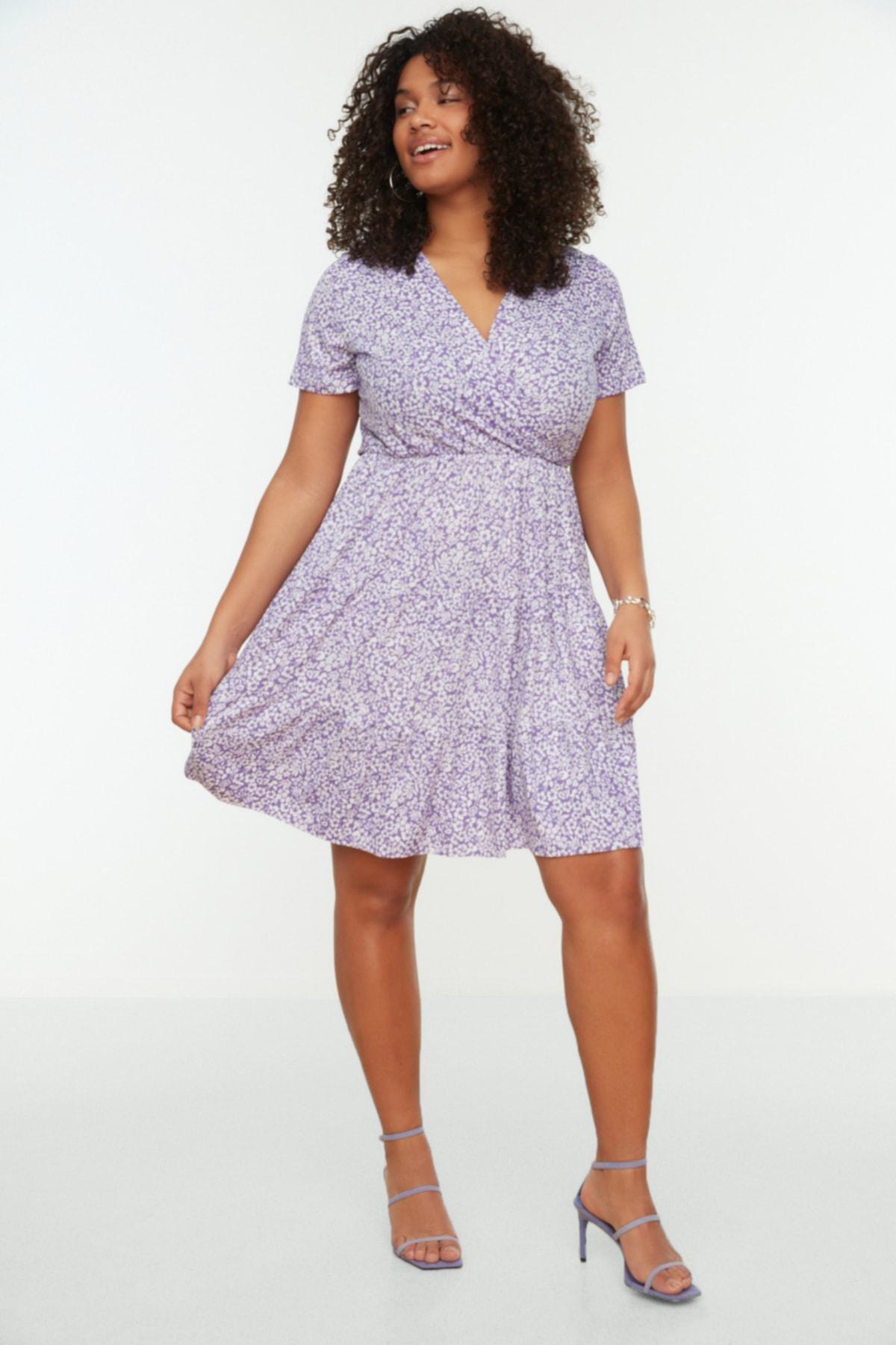 Purple A-Line Plus Size Dress, Purple, medium